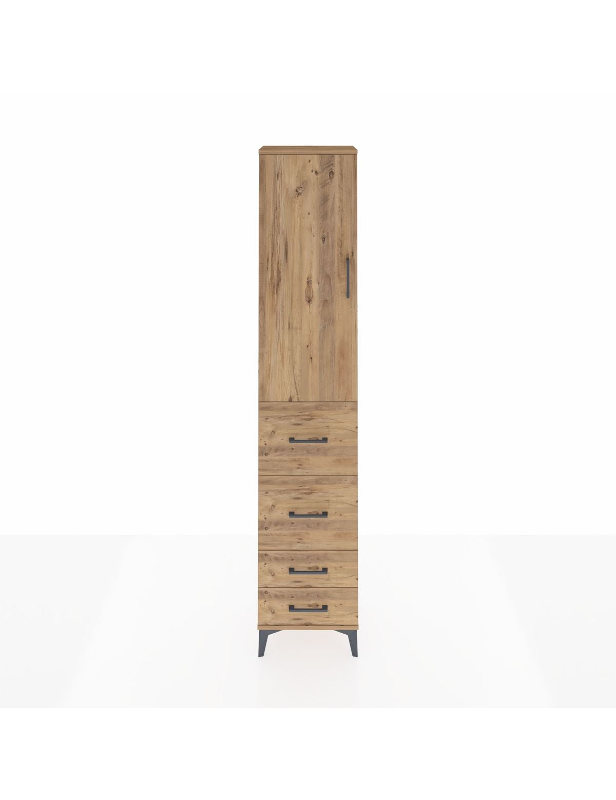 Arges Dolap 2 Raflı 4 Çekmeceli Tek Askılı 44x30x221 Çam-Çam