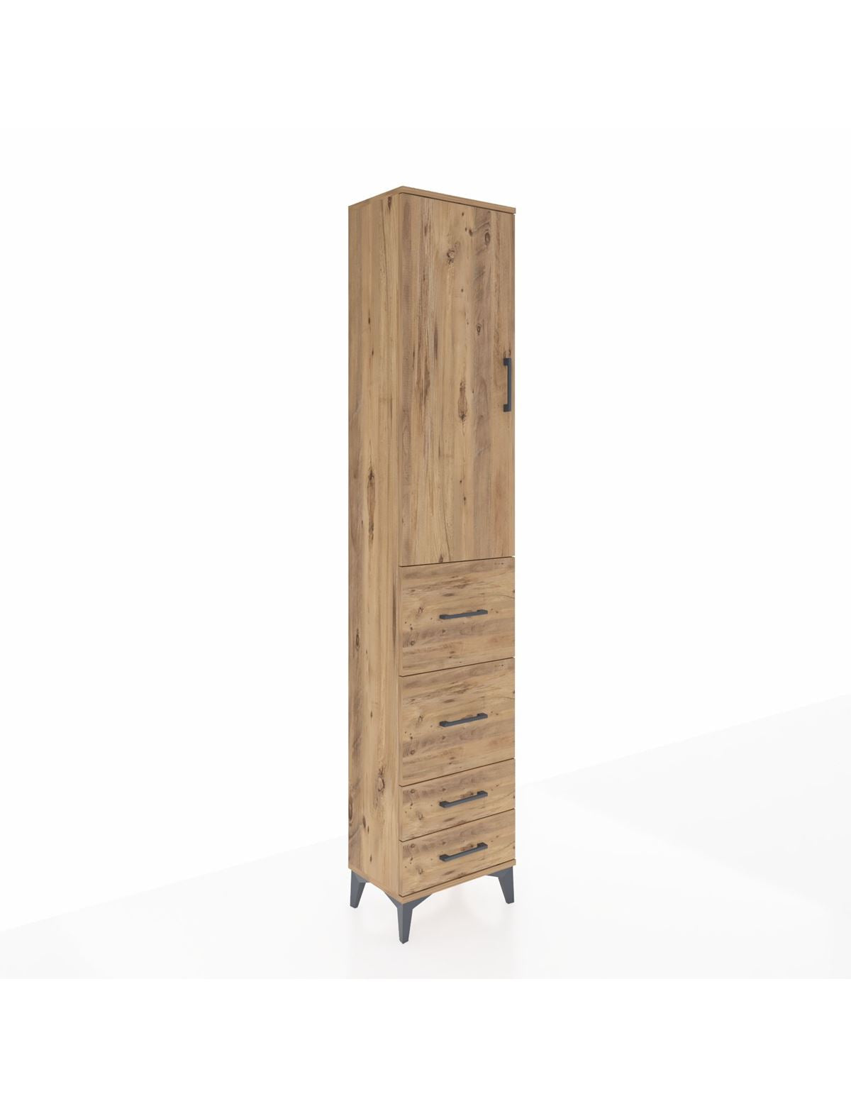 Arges Dolap 2 Raflı 4 Çekmeceli Tek Askılı 44x30x221 Çam-Çam