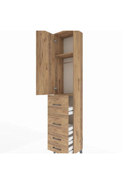 Arges Dolap 2 Raflı 4 Çekmeceli Tek Askılı 44x30x221 Çam-Çam