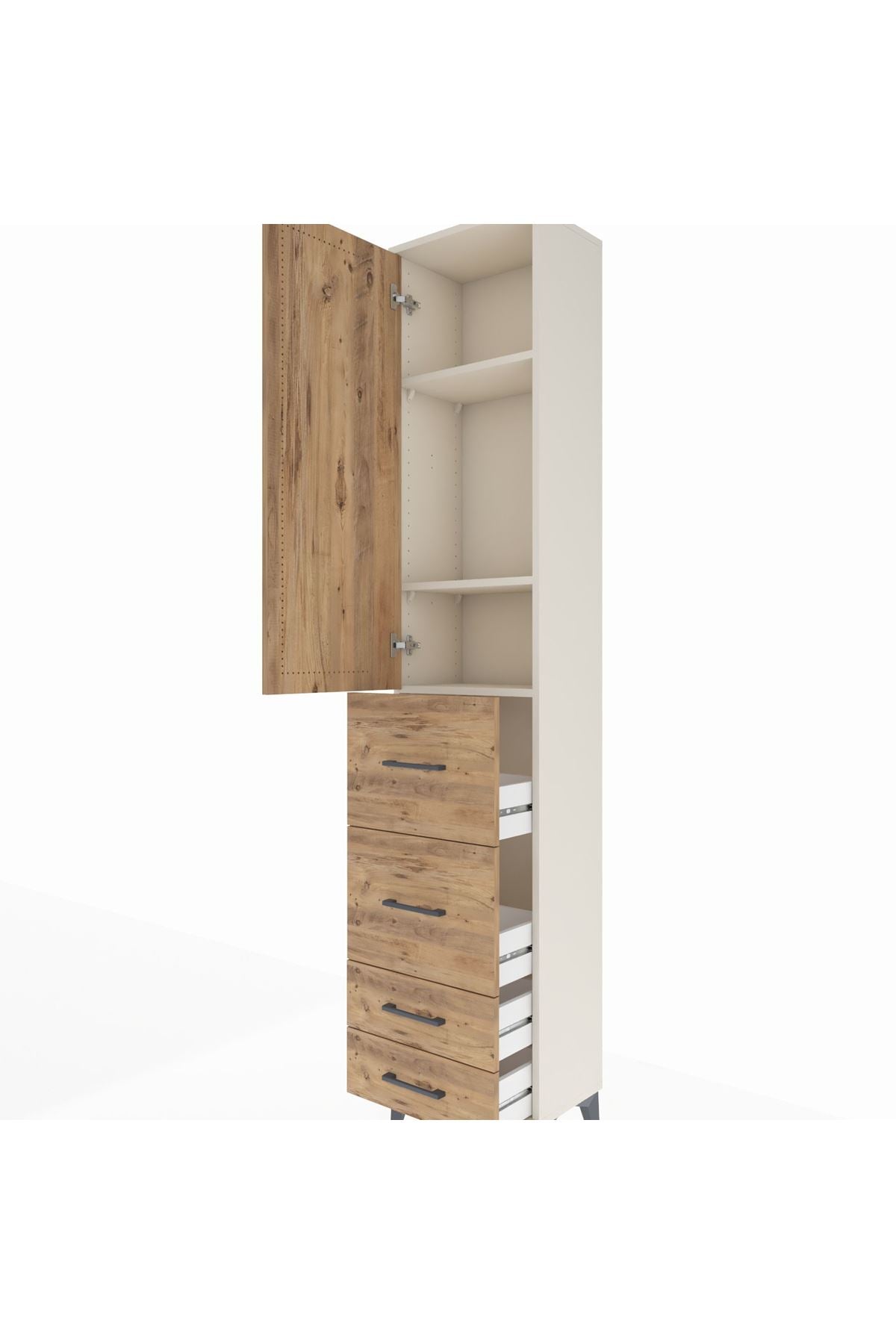 Arges Dolap 3 Raflı 4 Çekmeceli Tek Kapaklı 44x30x221 Aytaşı-Çam