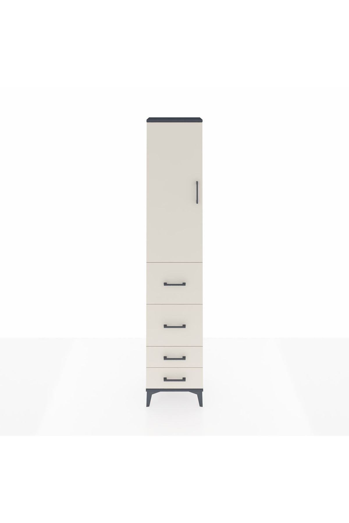 Arges Dolap 3 Raflı 4 Çekmeceli Tek Kapaklı 44x30x221 Antrasit-Aytaşı