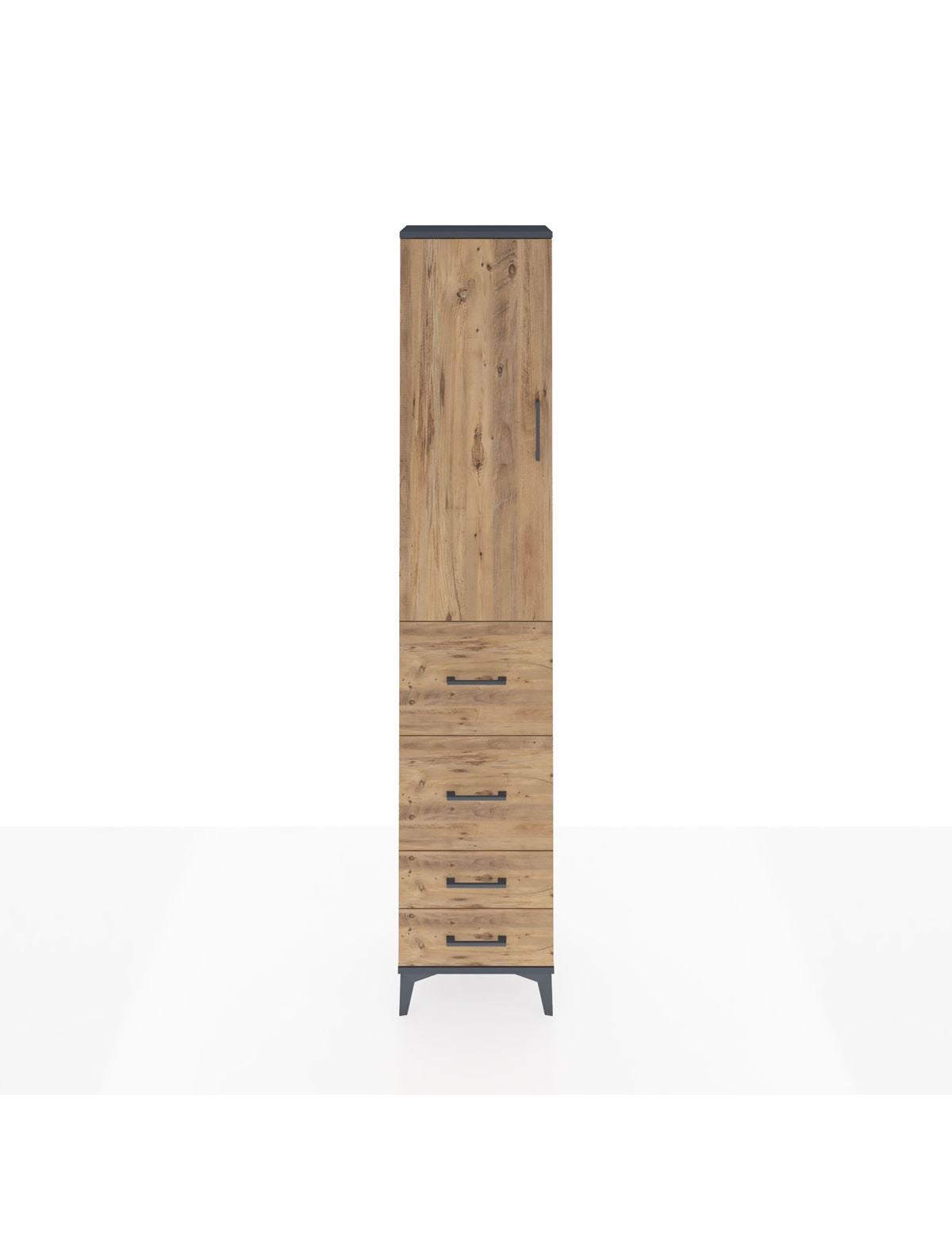 Arges Dolap 3 Raflı 4 Çekmeceli Tek Kapaklı 44x30x221 Antrasit-Çam