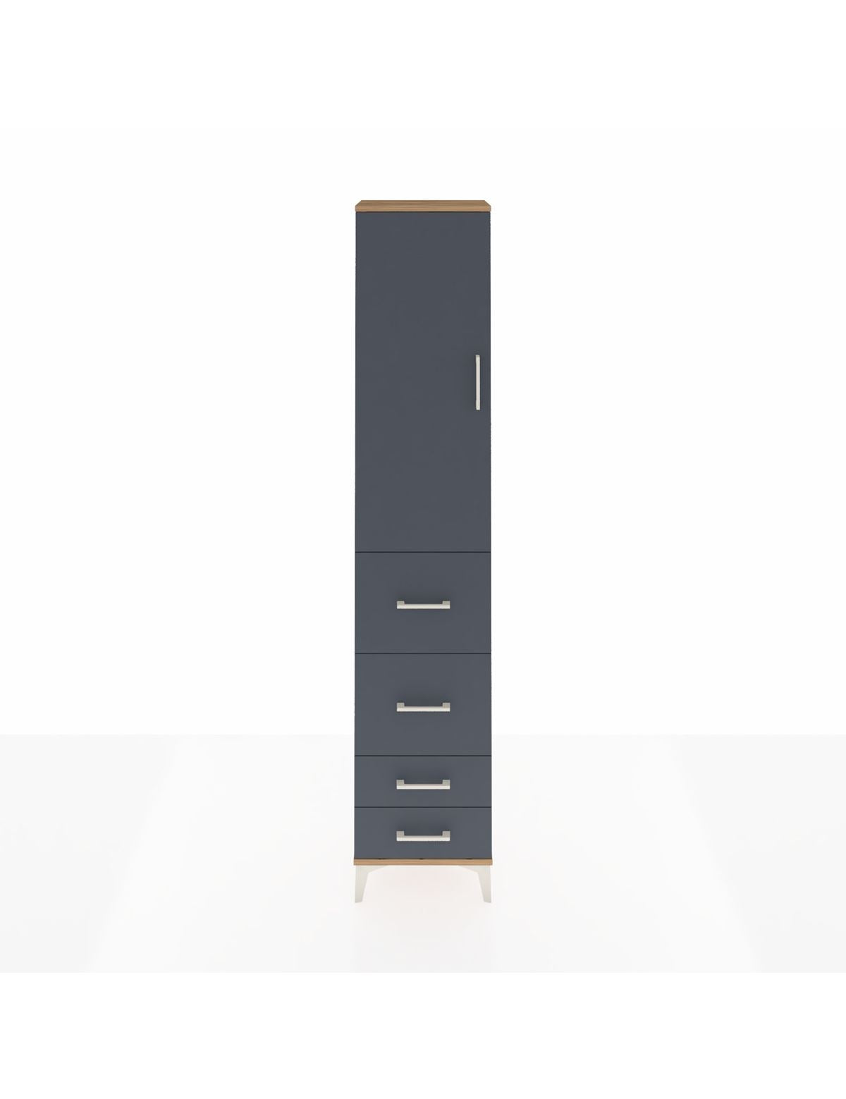 Arges Dolap 3 Raflı 4 Çekmeceli Tek Kapaklı 44x30x221 Çam-Antrasit