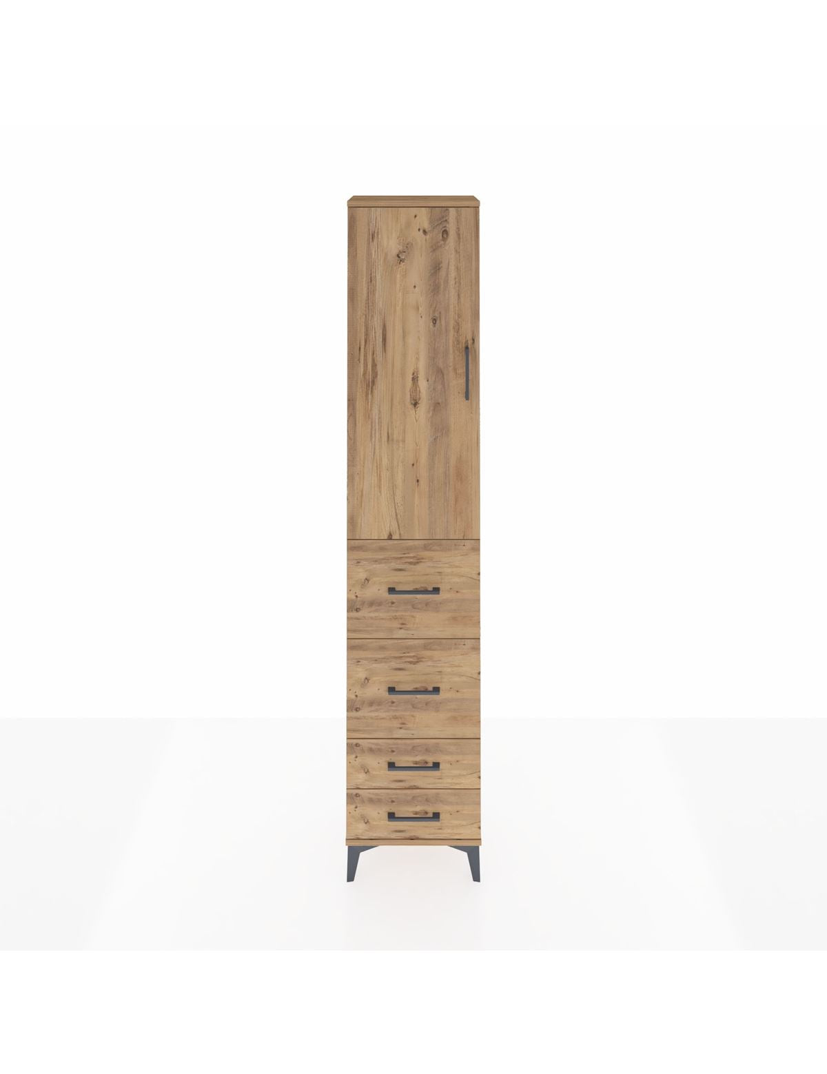 Arges Dolap 3 Raflı 4 Çekmeceli Tek Kapaklı 44x30x221 Çam-Çam