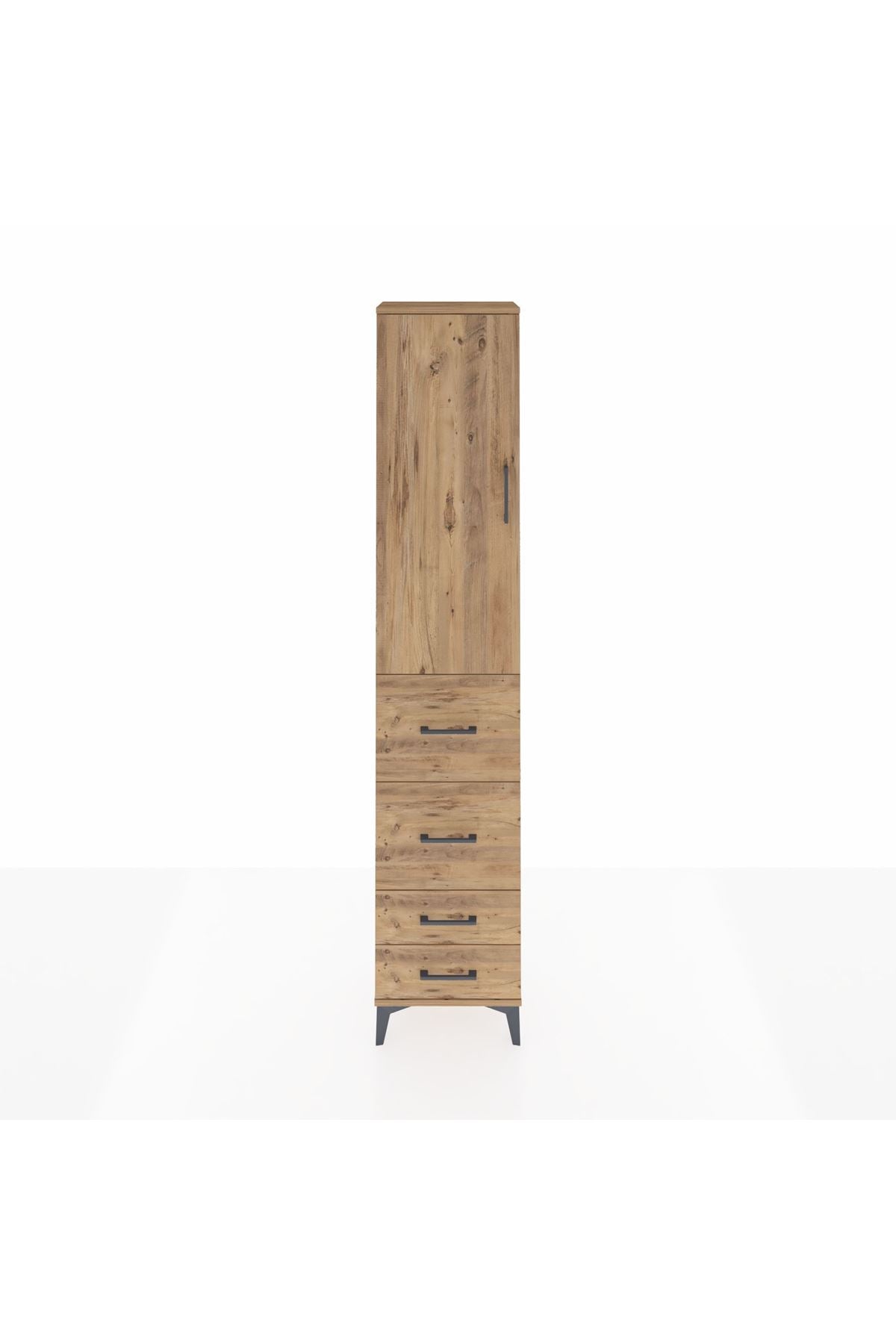 Arges Dolap 3 Raflı 4 Çekmeceli Tek Kapaklı 44x30x221 Çam-Çam