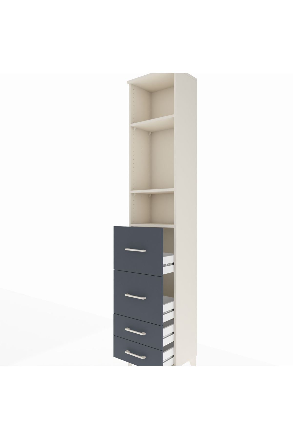 Arges Dolap 3 Raflı 4 Çekmeceli 44x30x221 Aytaşı-Antrasit