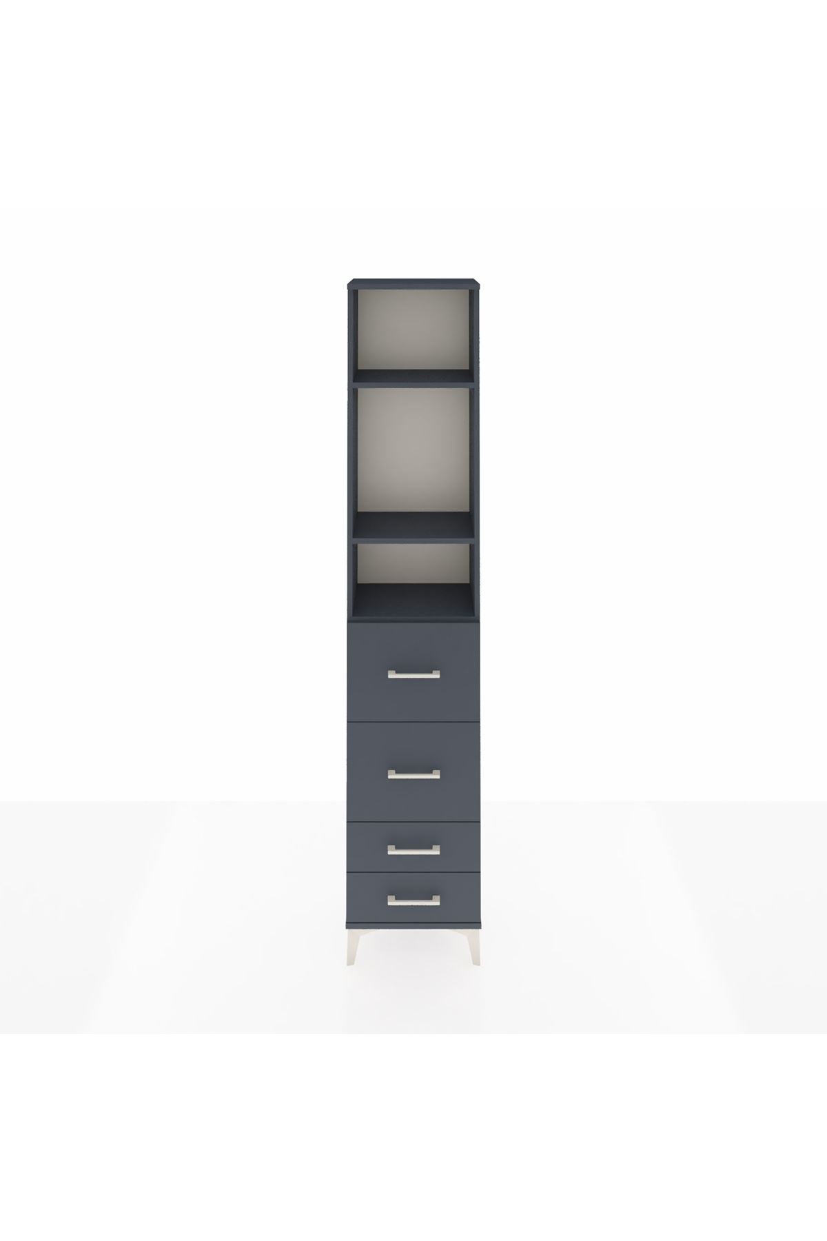 Arges Dolap 3 Raflı 4 Çekmeceli 44x30x221 Antrasit-Antrasit