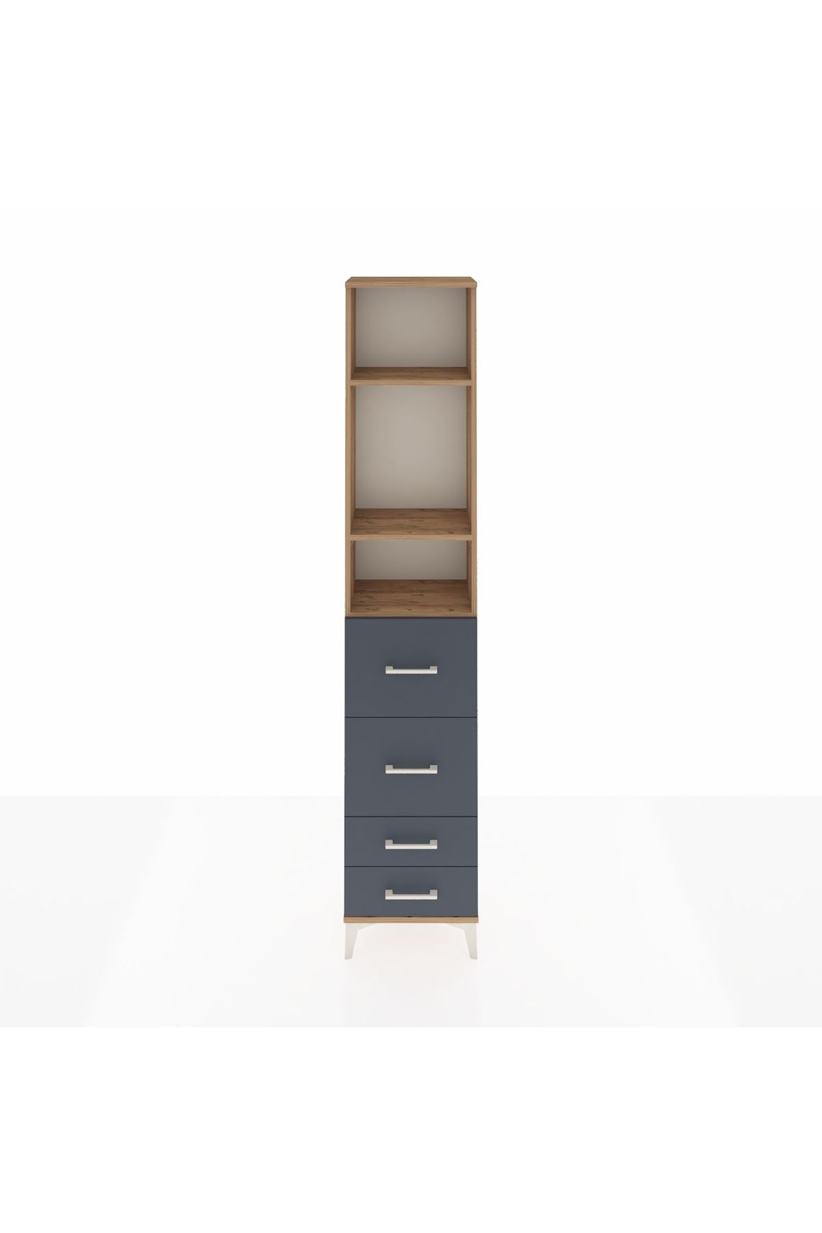 Arges Dolap 3 Raflı 4 Çekmeceli 44x30x221 Çam-Antrasit