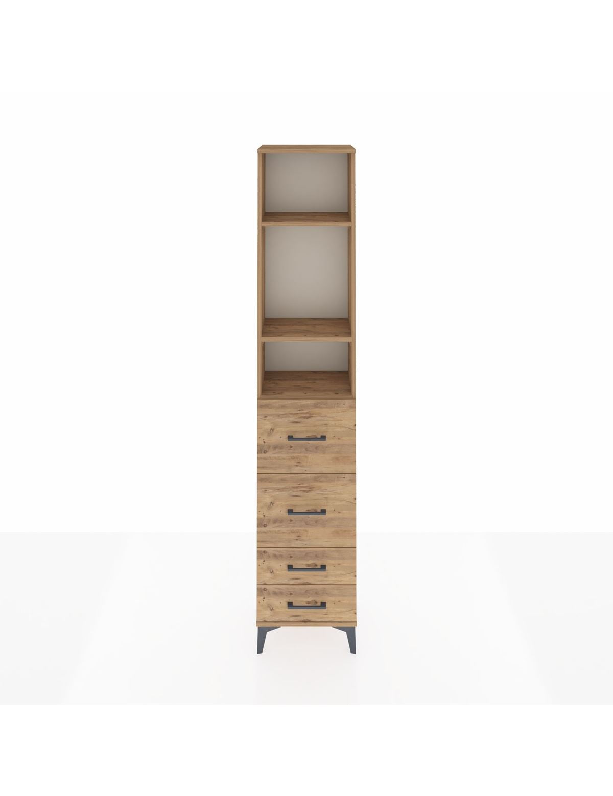 Arges Dolap 3 Raflı 4 Çekmeceli 44x30x221 Çam-Çam