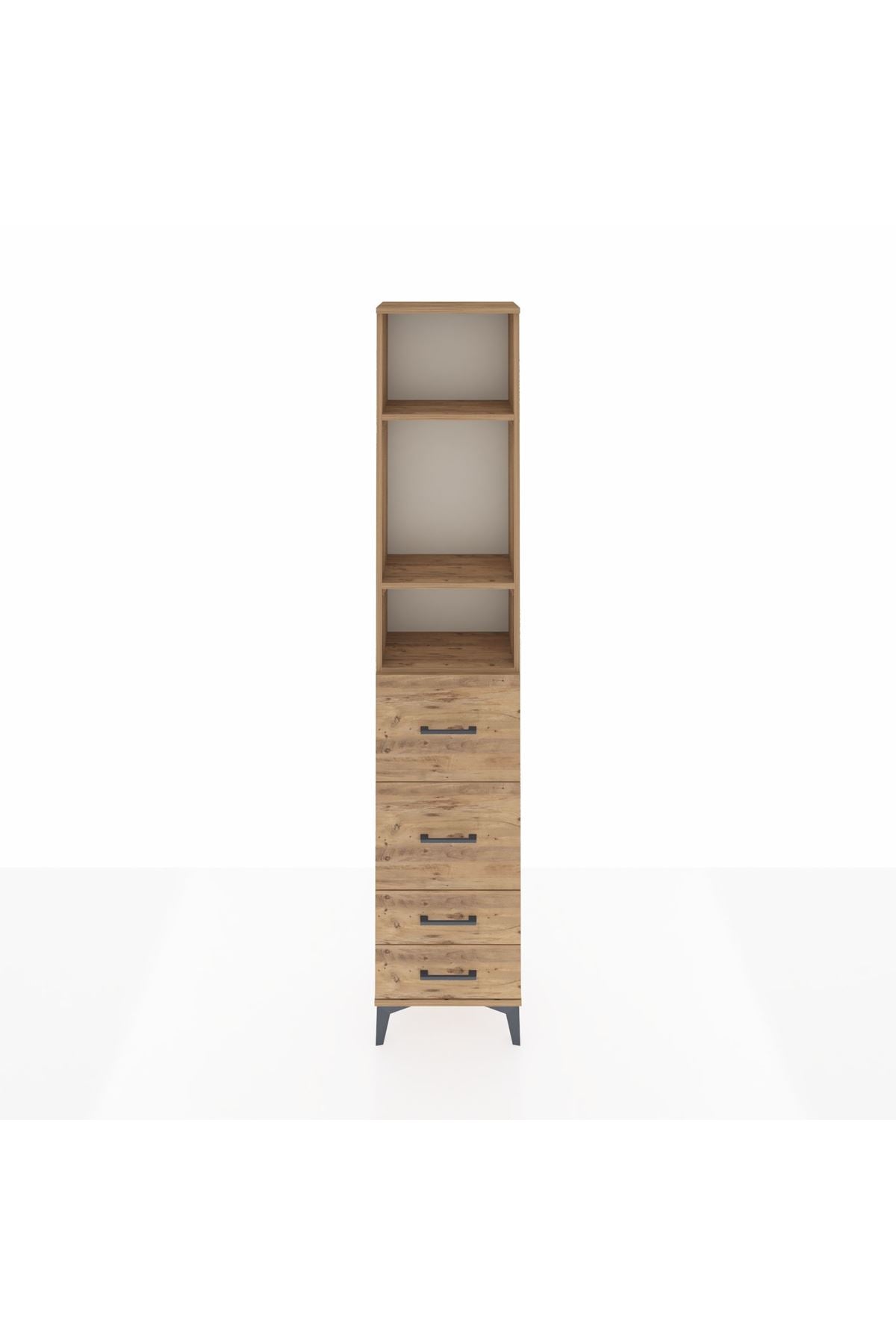 Arges Dolap 3 Raflı 4 Çekmeceli 44x30x221 Çam-Çam