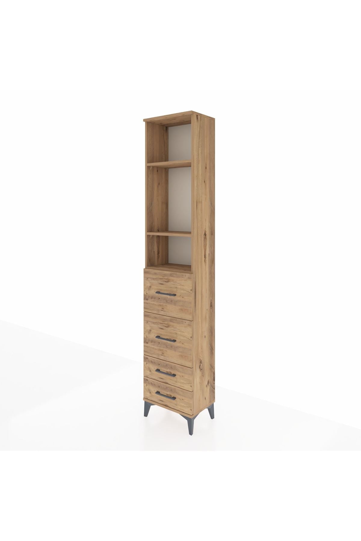 Arges Dolap 3 Raflı 4 Çekmeceli 44x30x221 Çam-Çam