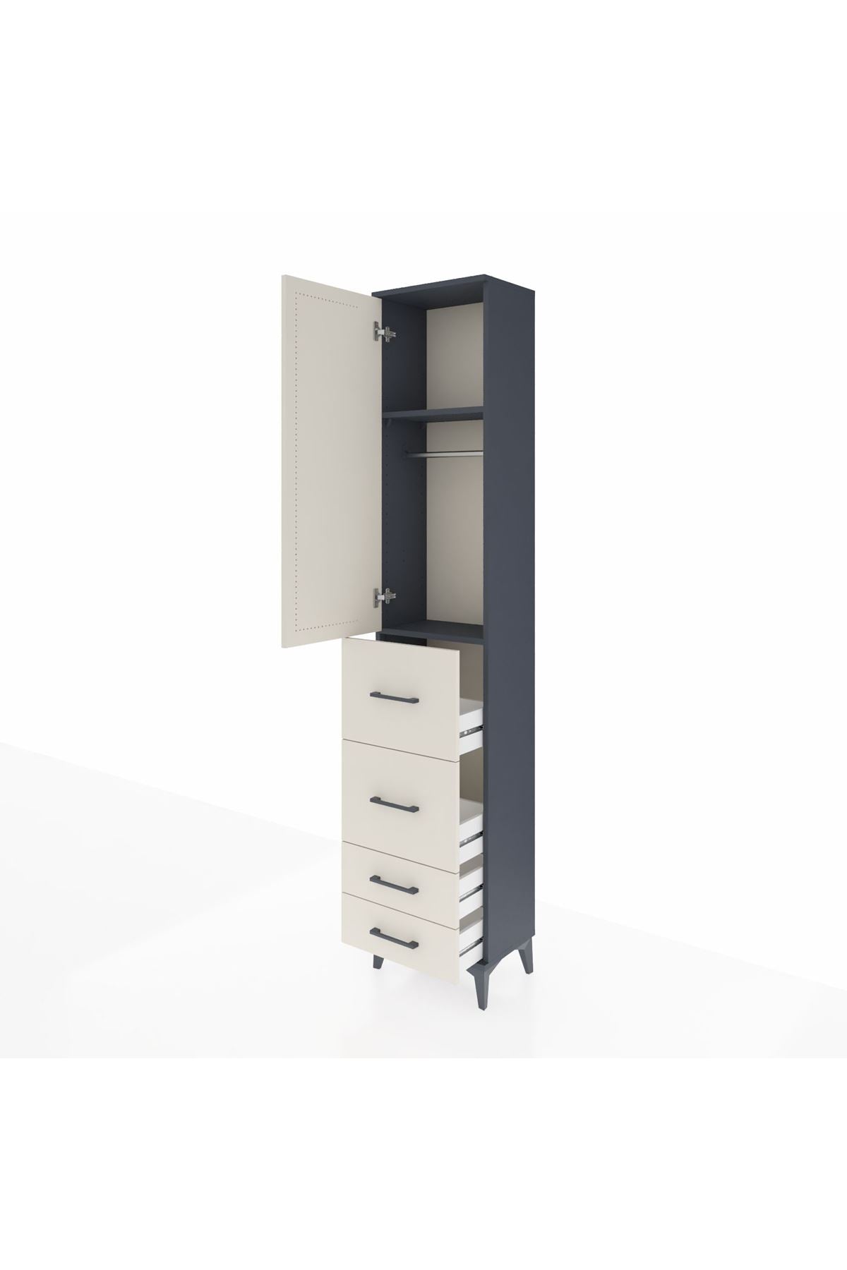 Arges Dolap 2 Raflı 4 Çekmeceli Tek Askılı 44x30x221 - S28M124V4A