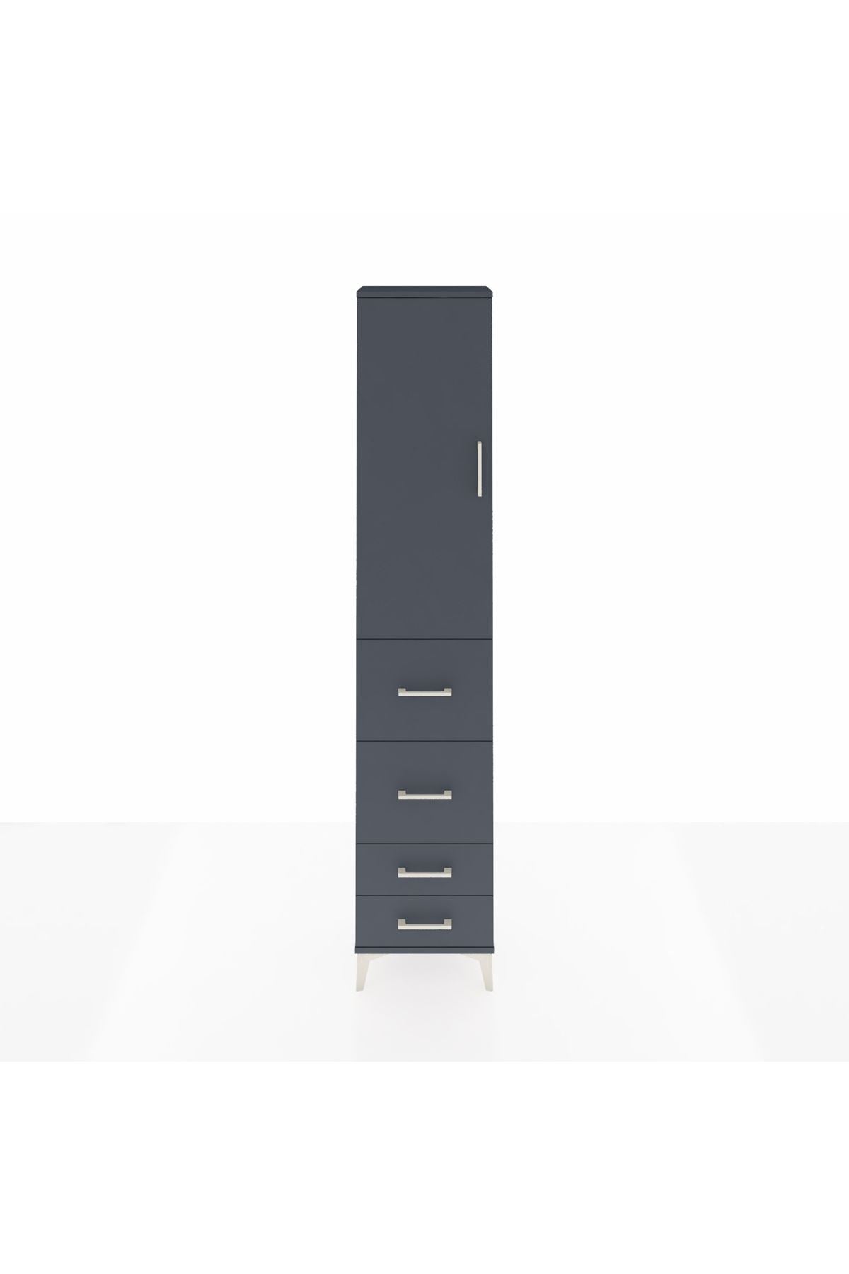 Arges Dolap 2 Raflı 4 Çekmeceli Tek Askılı 44x30x221 Antrasit-Antrasit