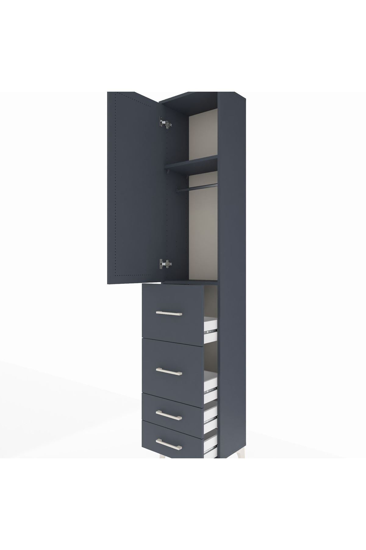 Arges Dolap 2 Raflı 4 Çekmeceli Tek Askılı 44x30x221 Antrasit-Antrasit