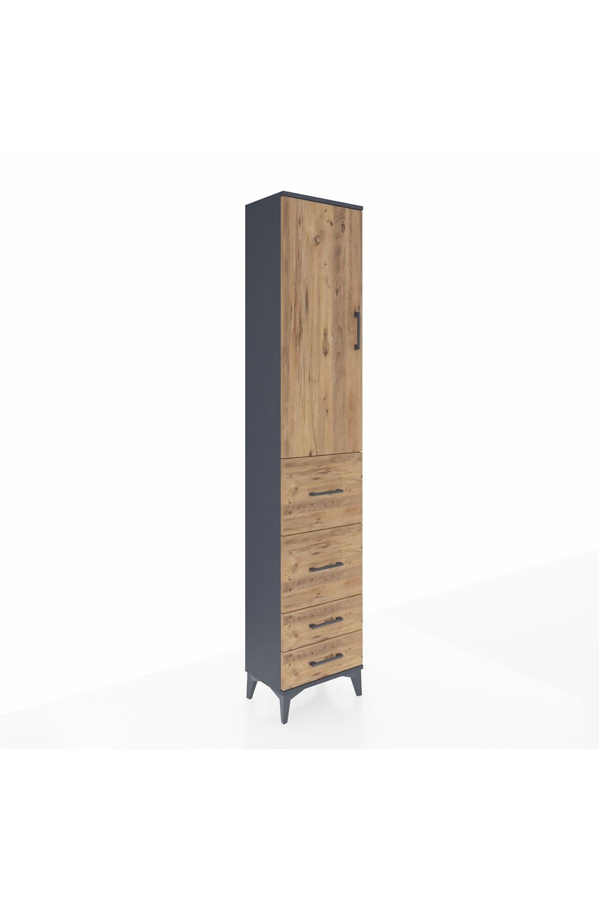 Arges Dolap 2 Raflı 4 Çekmeceli Tek Askılı 44x30x221 Antrasit-Çam