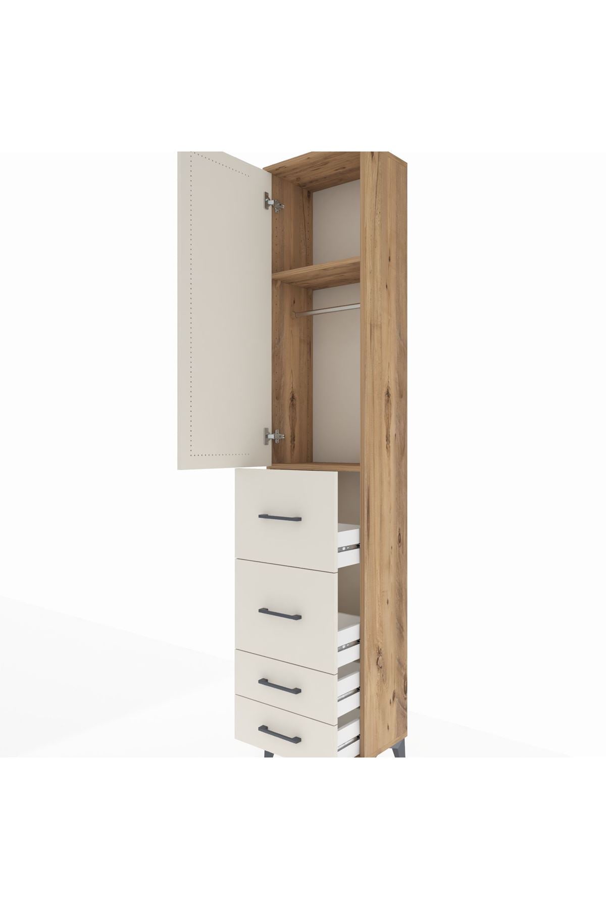 Arges Dolap 2 Raflı 4 Çekmeceli Tek Askılı 44x30x221 - S28M124V7A