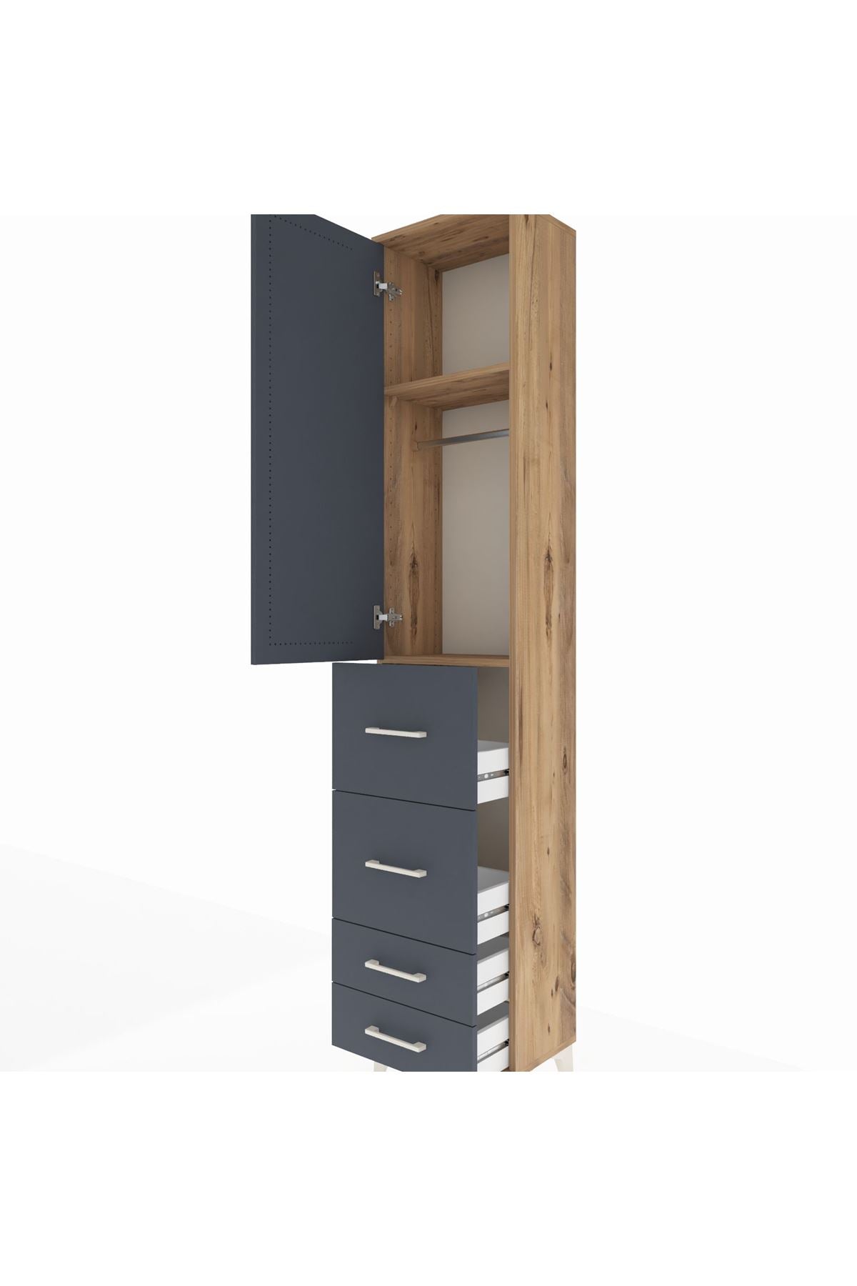 Arges Dolap 2 Raflı 4 Çekmeceli Tek Askılı 44x30x221 Çam-Antrasit