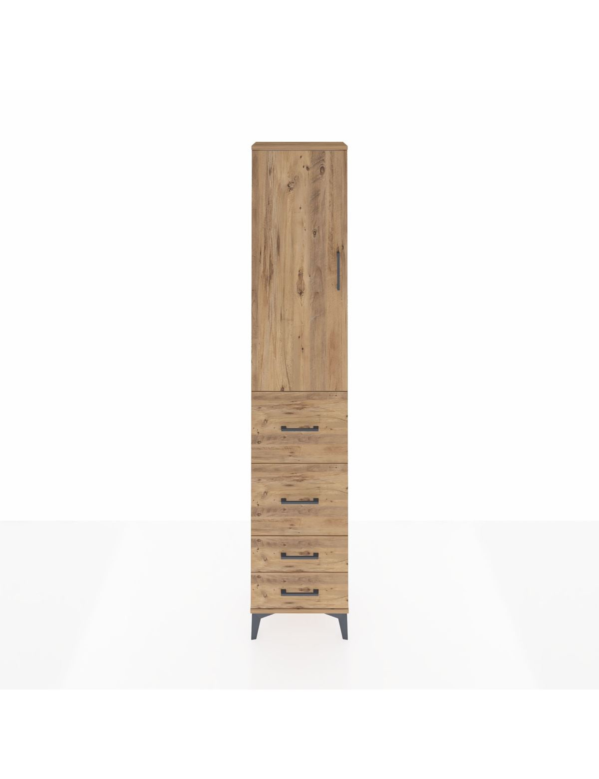 Arges Dolap 2 Raflı 4 Çekmeceli Tek Askılı 44x30x221 Çam-Çam