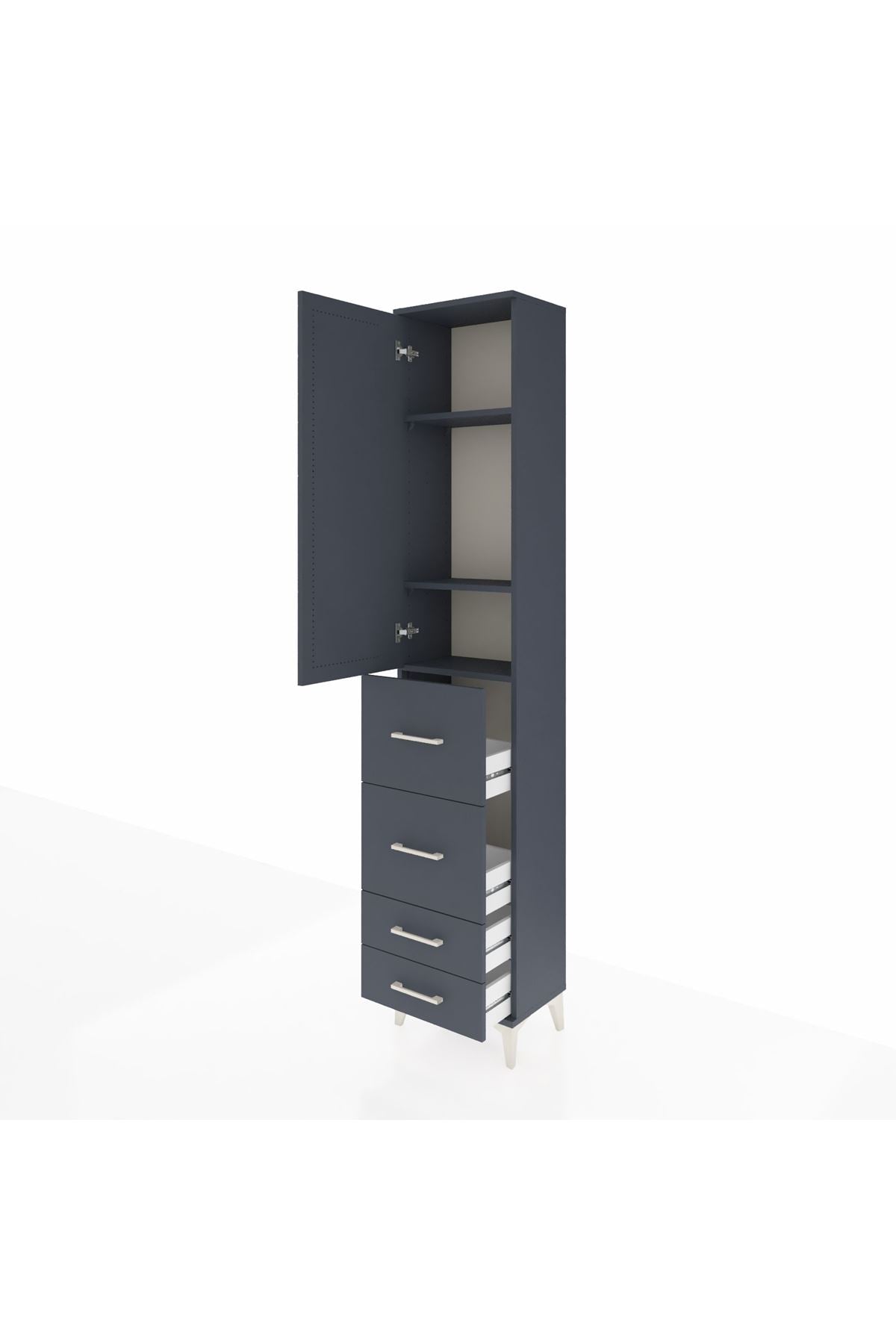 Arges Dolap 3 Raflı 4 Çekmeceli Tek Kapaklı 44x30x221 Antrasit-Antrasit