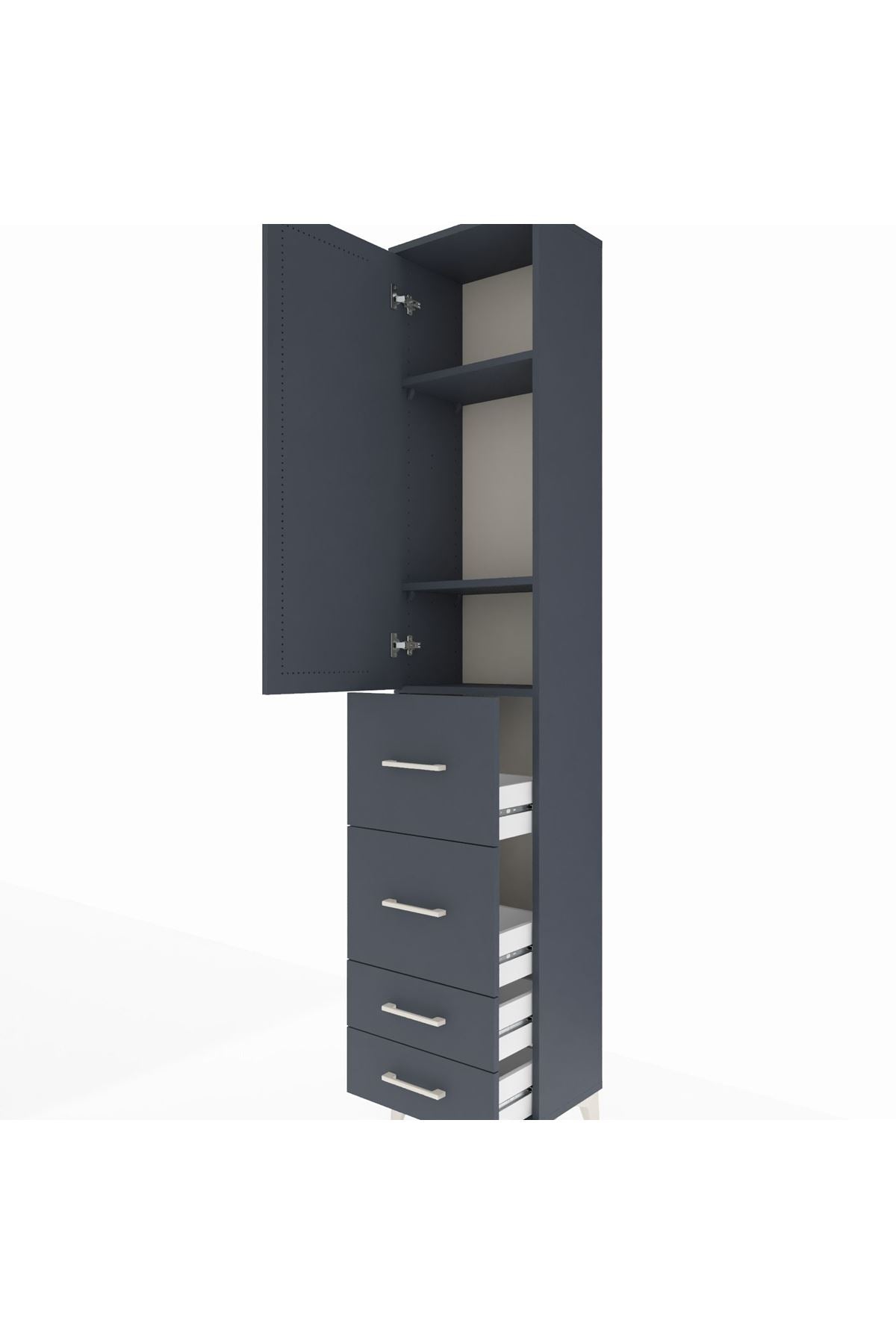 Arges Dolap 3 Raflı 4 Çekmeceli Tek Kapaklı 44x30x221 Antrasit-Antrasit