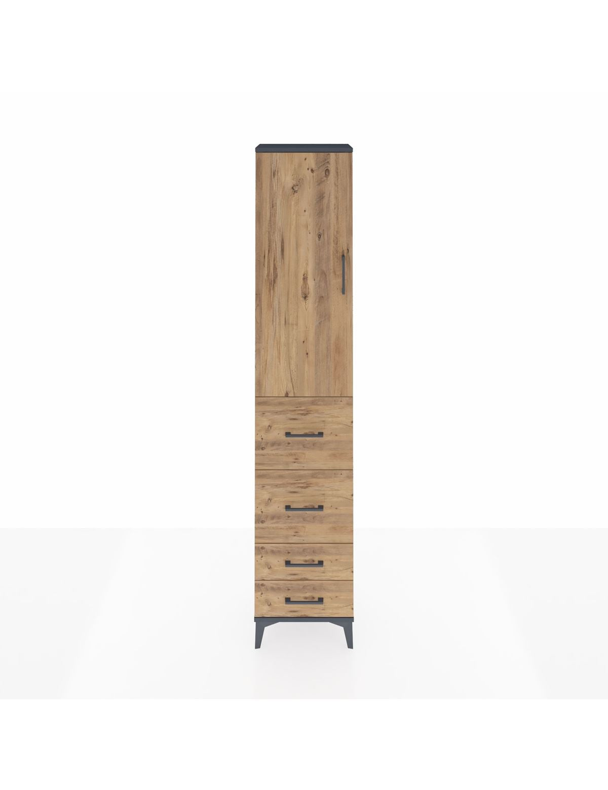 Arges Dolap 3 Raflı 4 Çekmeceli Tek Kapaklı 44x30x221 Antrasit-Çam