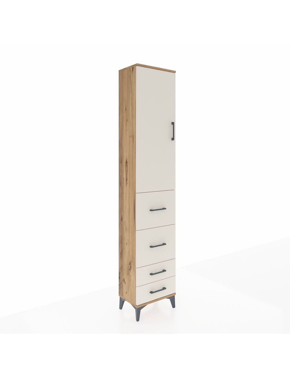 Arges Dolap 3 Raflı 4 Çekmeceli Tek Kapaklı 44x30x221 Çam-Aytaşı