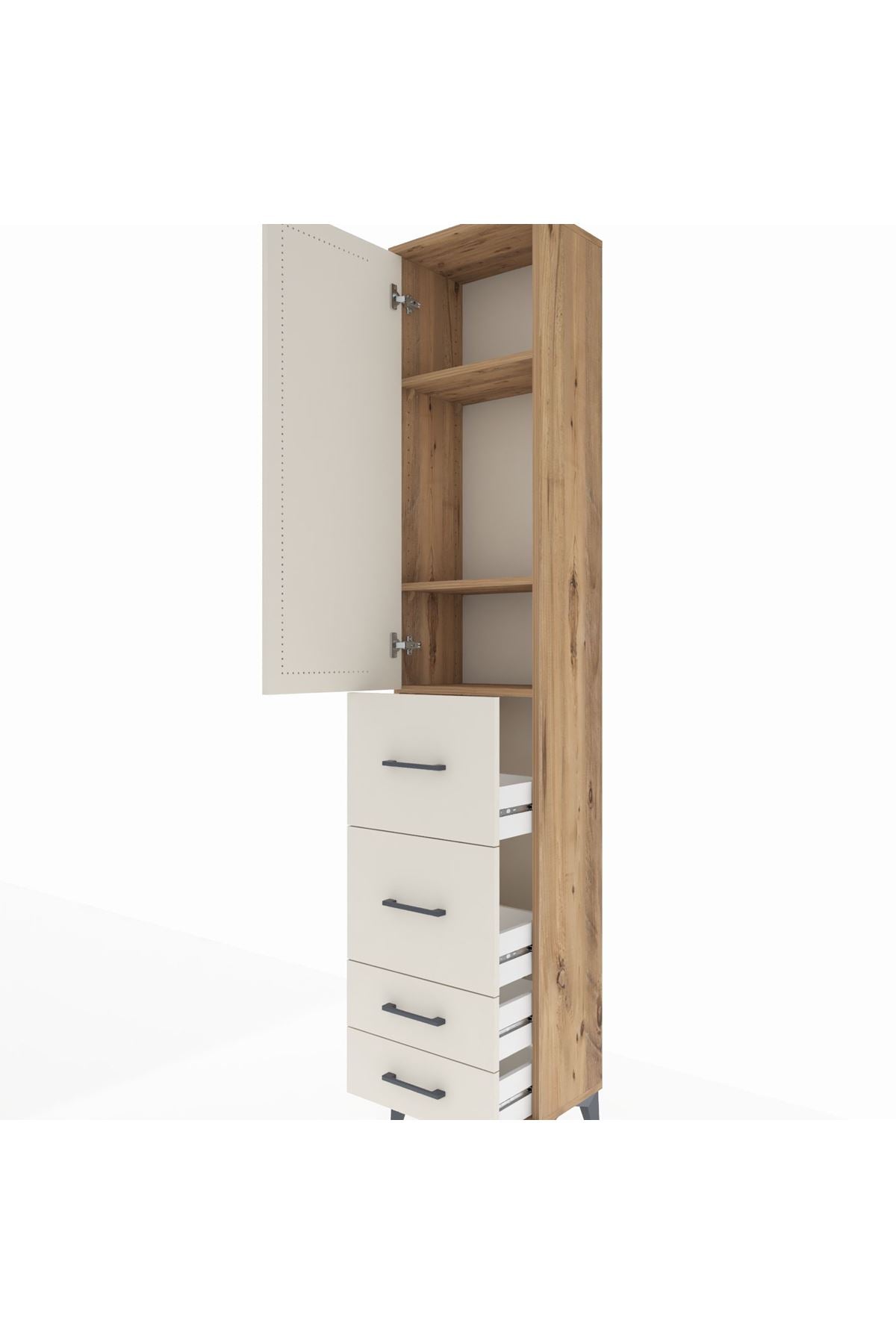 Arges Dolap 3 Raflı 4 Çekmeceli Tek Kapaklı 44x30x221 Çam-Aytaşı