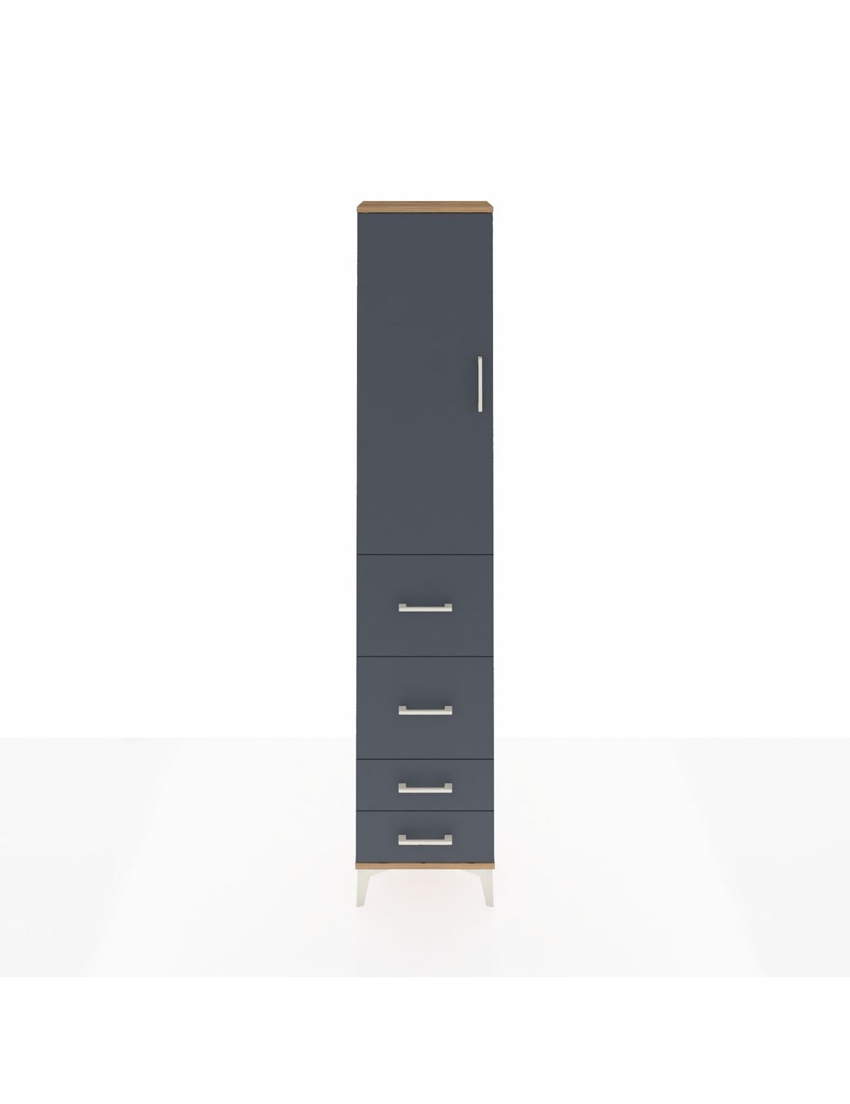 Arges Dolap 3 Raflı 4 Çekmeceli Tek Kapaklı 44x30x221 Çam-Antrasit