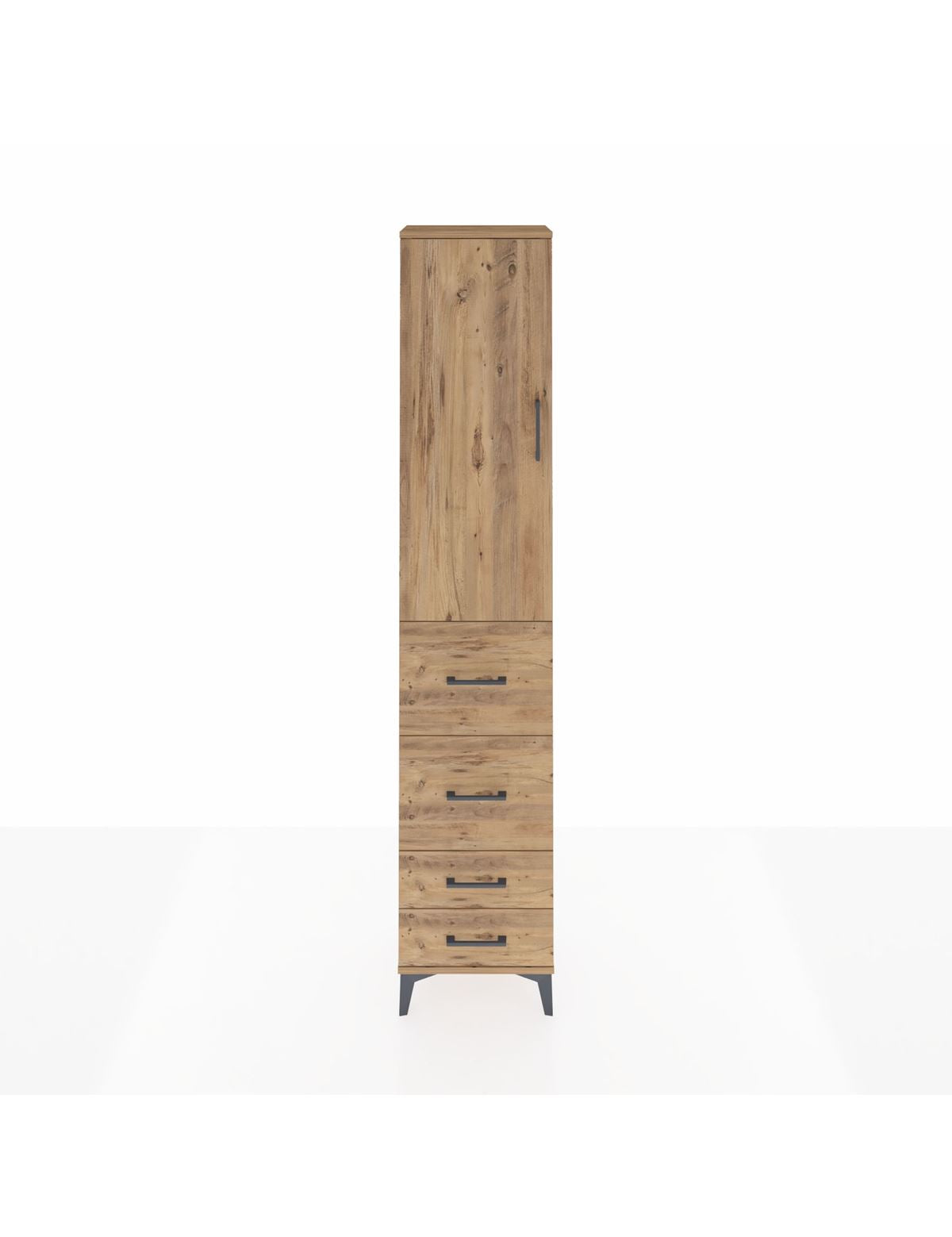 Arges Dolap 3 Raflı 4 Çekmeceli Tek Kapaklı 44x30x221 Çam-Çam