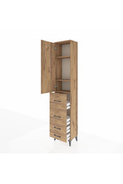 Arges Dolap 3 Raflı 4 Çekmeceli Tek Kapaklı 44x30x221 Çam-Çam