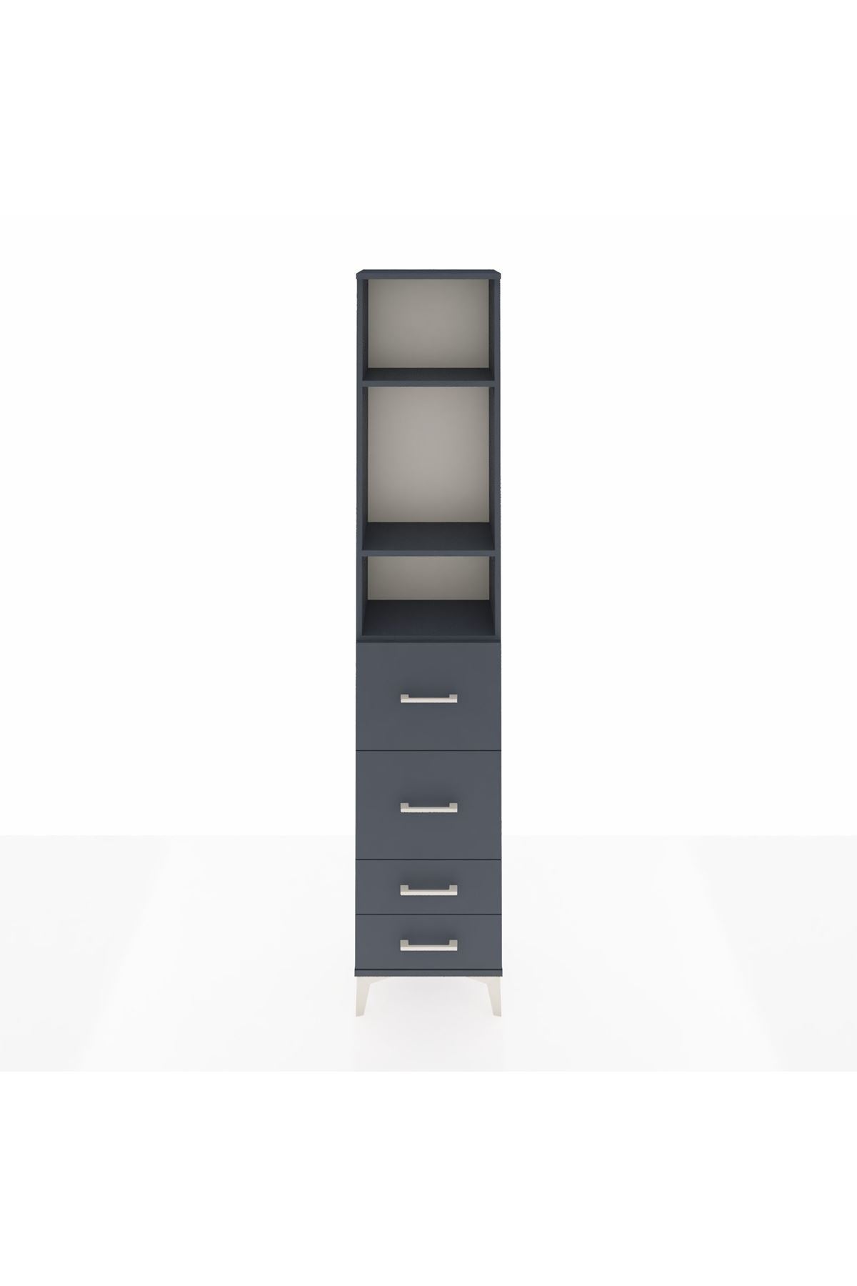 Arges Dolap 3 Raflı 4 Çekmeceli 44x30x221 Antrasit-Antrasit