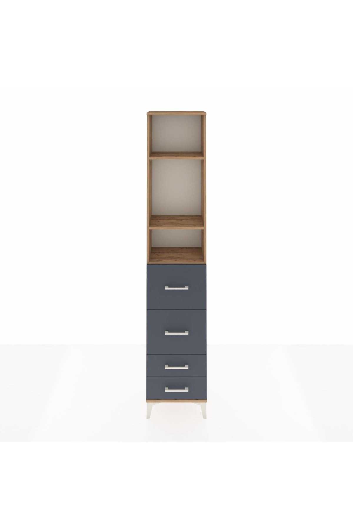 Arges Dolap 3 Raflı 4 Çekmeceli 44x30x221 Çam-Antrasit