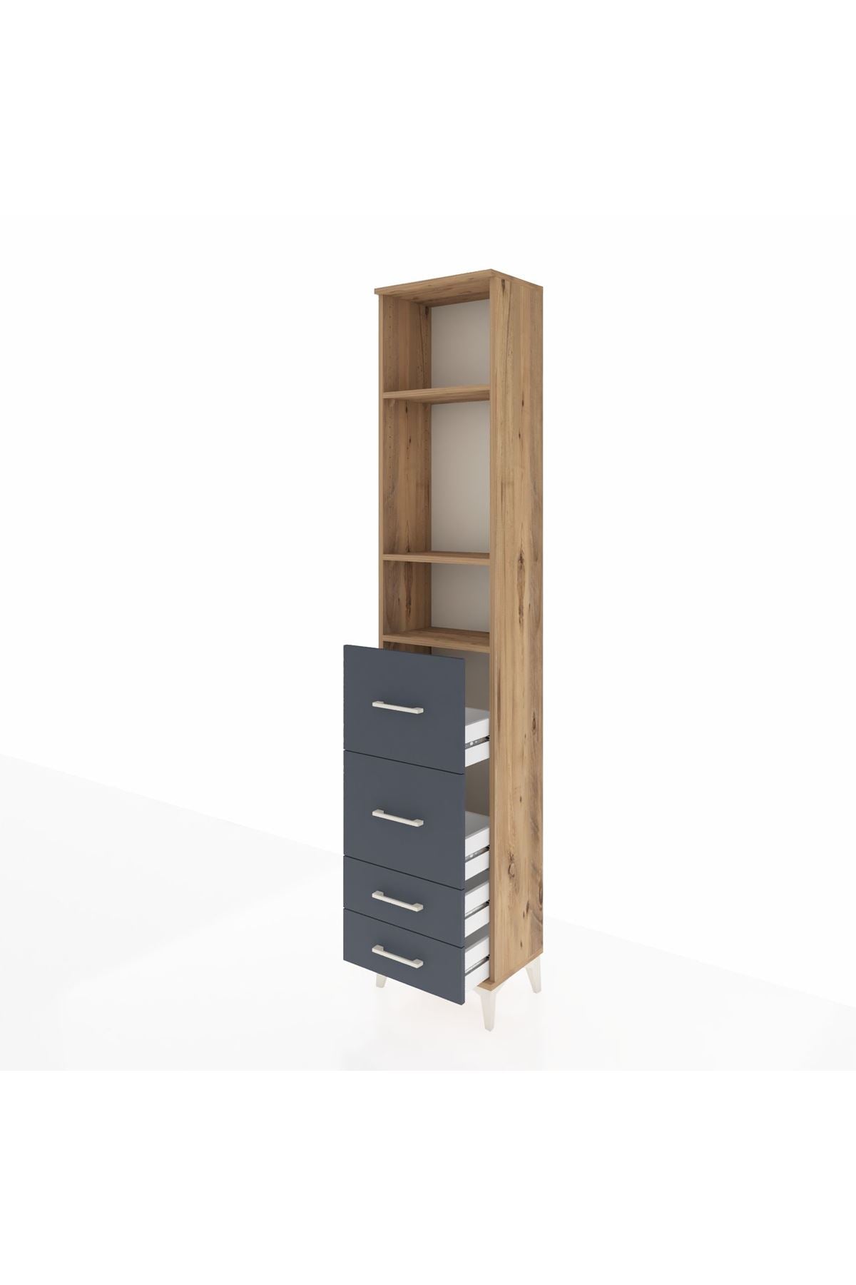 Arges Dolap 3 Raflı 4 Çekmeceli 44x30x221 Çam-Antrasit