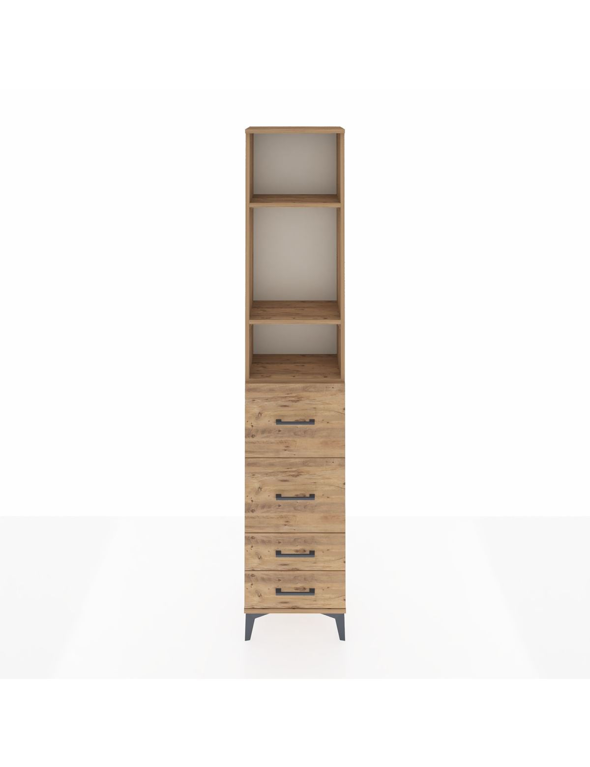 Arges Dolap 3 Raflı 4 Çekmeceli 44x30x221 Çam-Çam