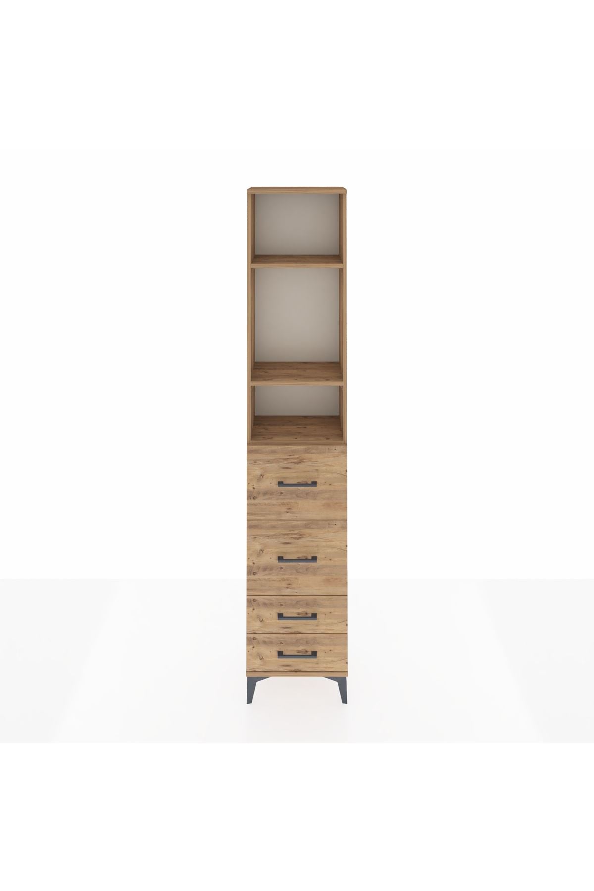 Arges Dolap 3 Raflı 4 Çekmeceli 44x30x221 Çam-Çam