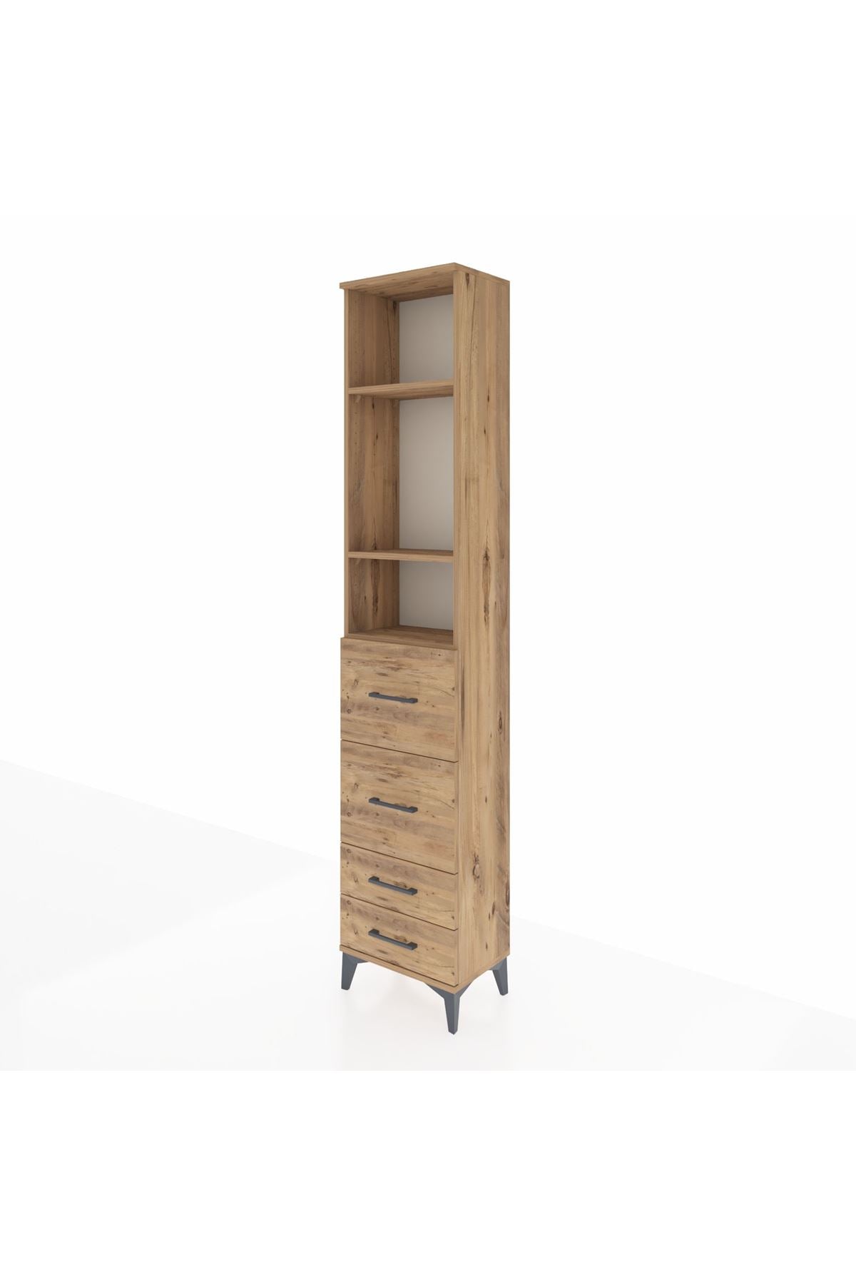 Arges Dolap 3 Raflı 4 Çekmeceli 44x30x221 Çam-Çam