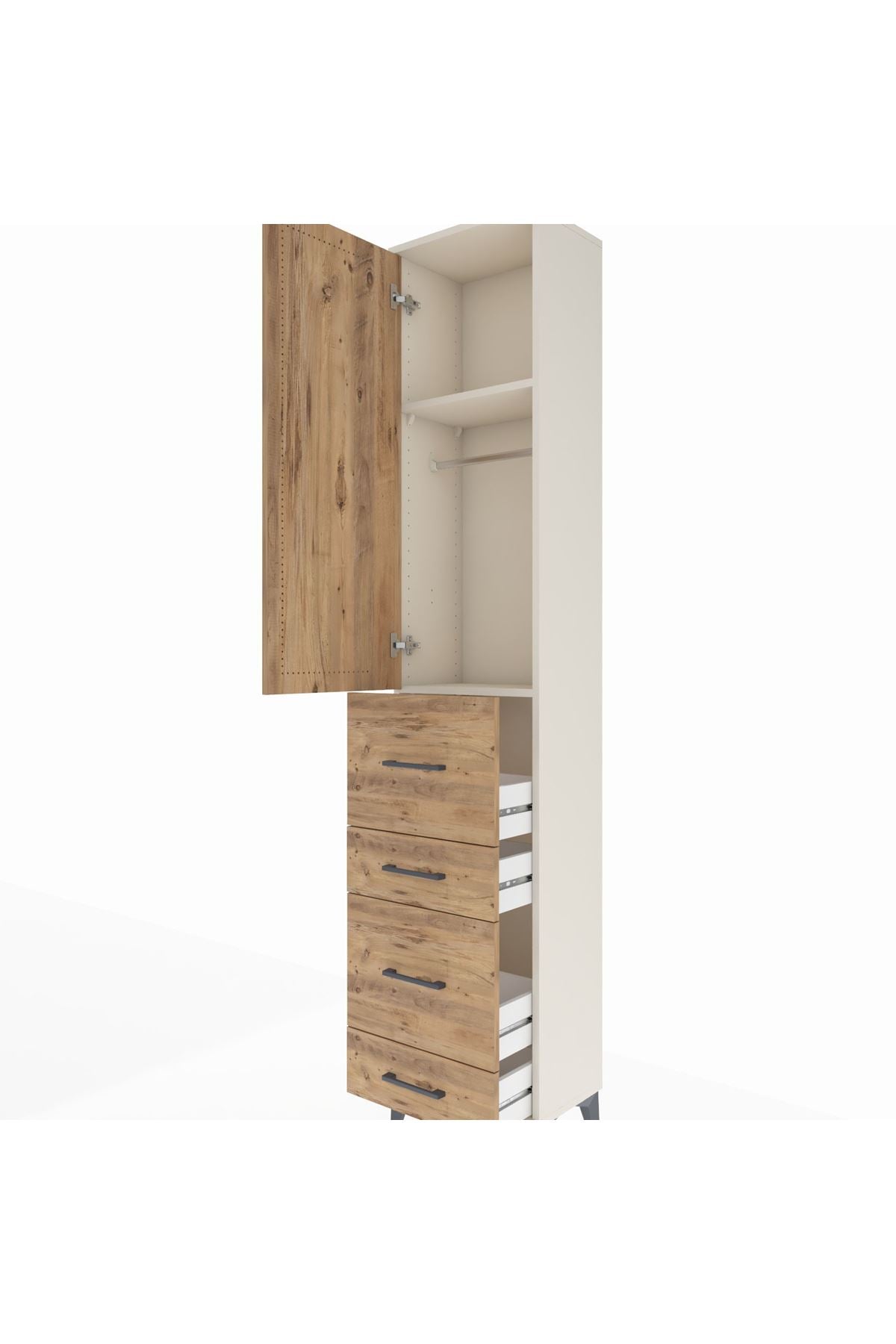 Arges Dolap 2 Raflı 4 Çekmeceli Tek Askılı 44x30x221 Aytaşı-Çam