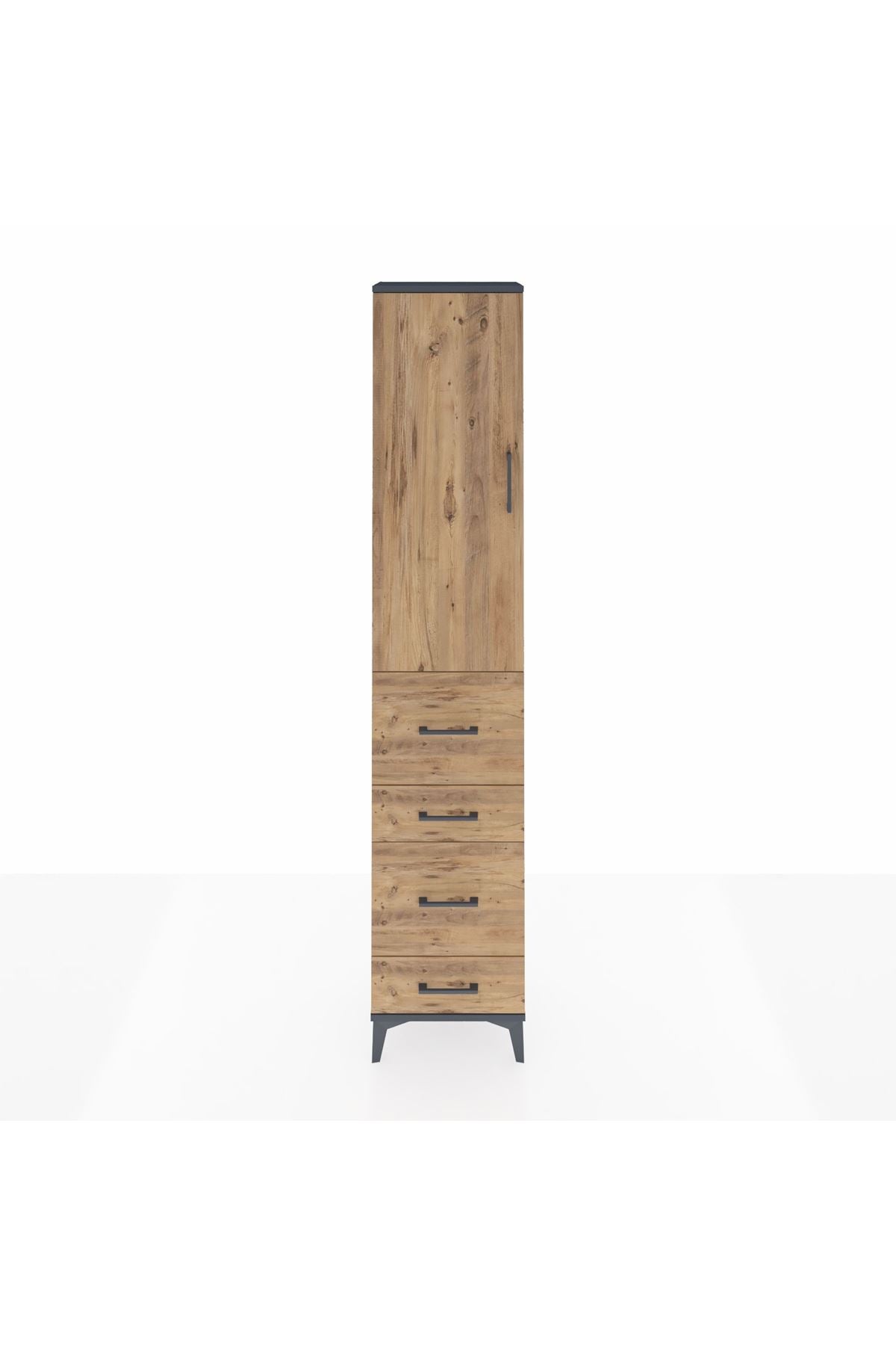 Arges Dolap 2 Raflı 4 Çekmeceli Tek Askılı 44x30x221 Antrasit-Çam