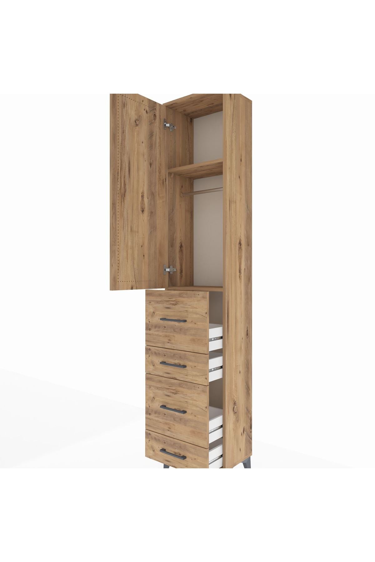 Arges Dolap 2 Raflı 4 Çekmeceli Tek Askılı 44x30x221 Çam-Çam