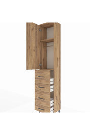 Arges Dolap 2 Raflı 4 Çekmeceli Tek Askılı 44x30x221 Çam-Çam