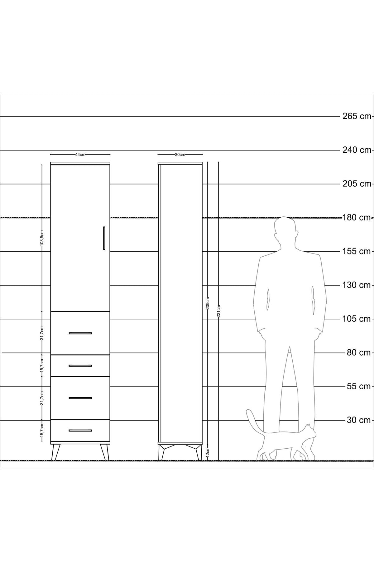 Arges Dolap 3 Raflı 4 Çekmeceli Tek Kapaklı 44x30x221 Aytaşı-Aytaşı