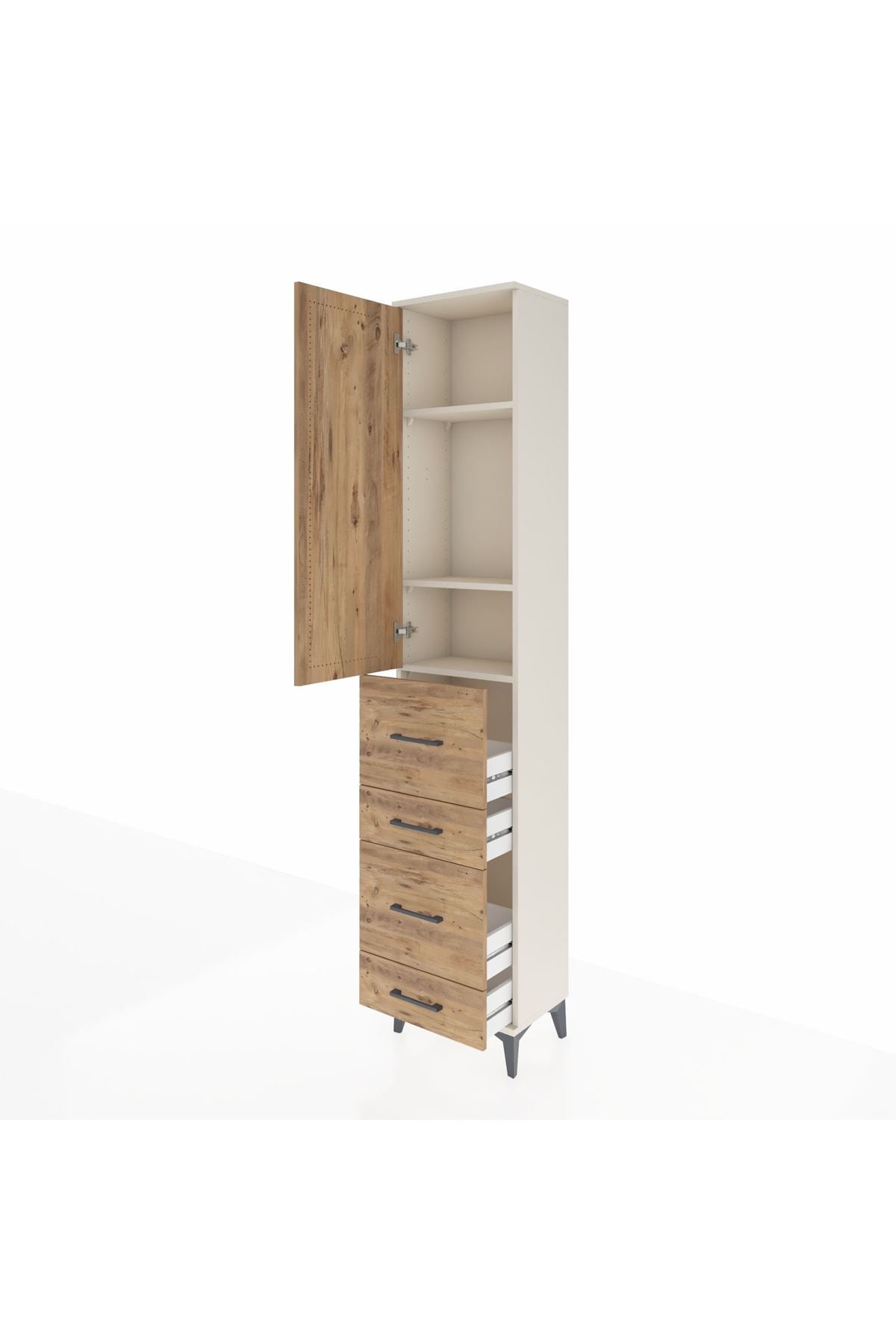 Arges Dolap 3 Raflı 4 Çekmeceli Tek Kapaklı 44x30x221 Aytaşı-Çam