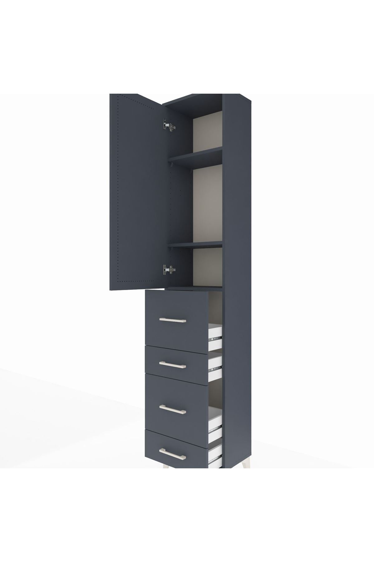 Arges Dolap 3 Raflı 4 Çekmeceli Tek Kapaklı 44x30x221 Antrasit-Antrasit