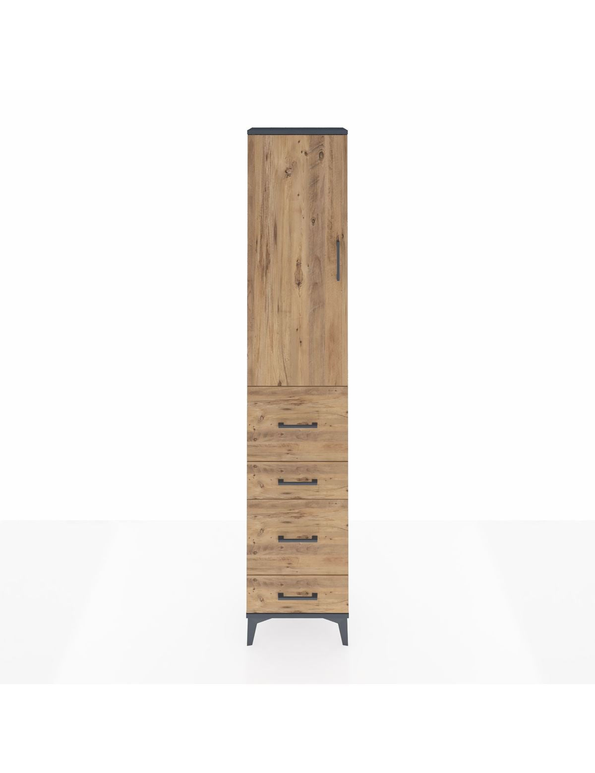 Arges Dolap 3 Raflı 4 Çekmeceli Tek Kapaklı 44x30x221 Antrasit-Çam