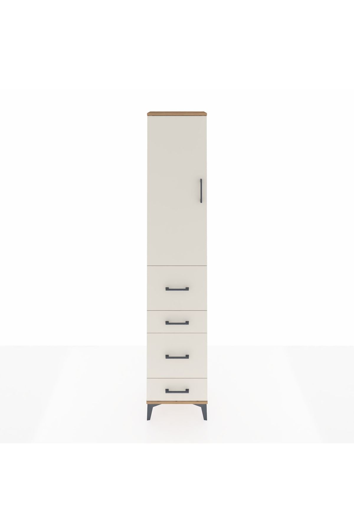 Arges Dolap 3 Raflı 4 Çekmeceli Tek Kapaklı 44x30x221 Çam-Aytaşı