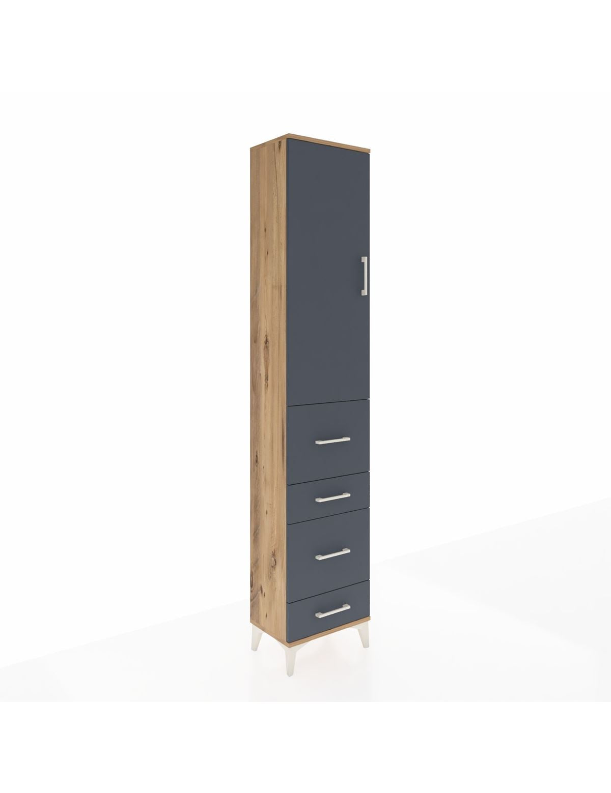 Arges Dolap 3 Raflı 4 Çekmeceli Tek Kapaklı 44x30x221 Çam-Antrasit