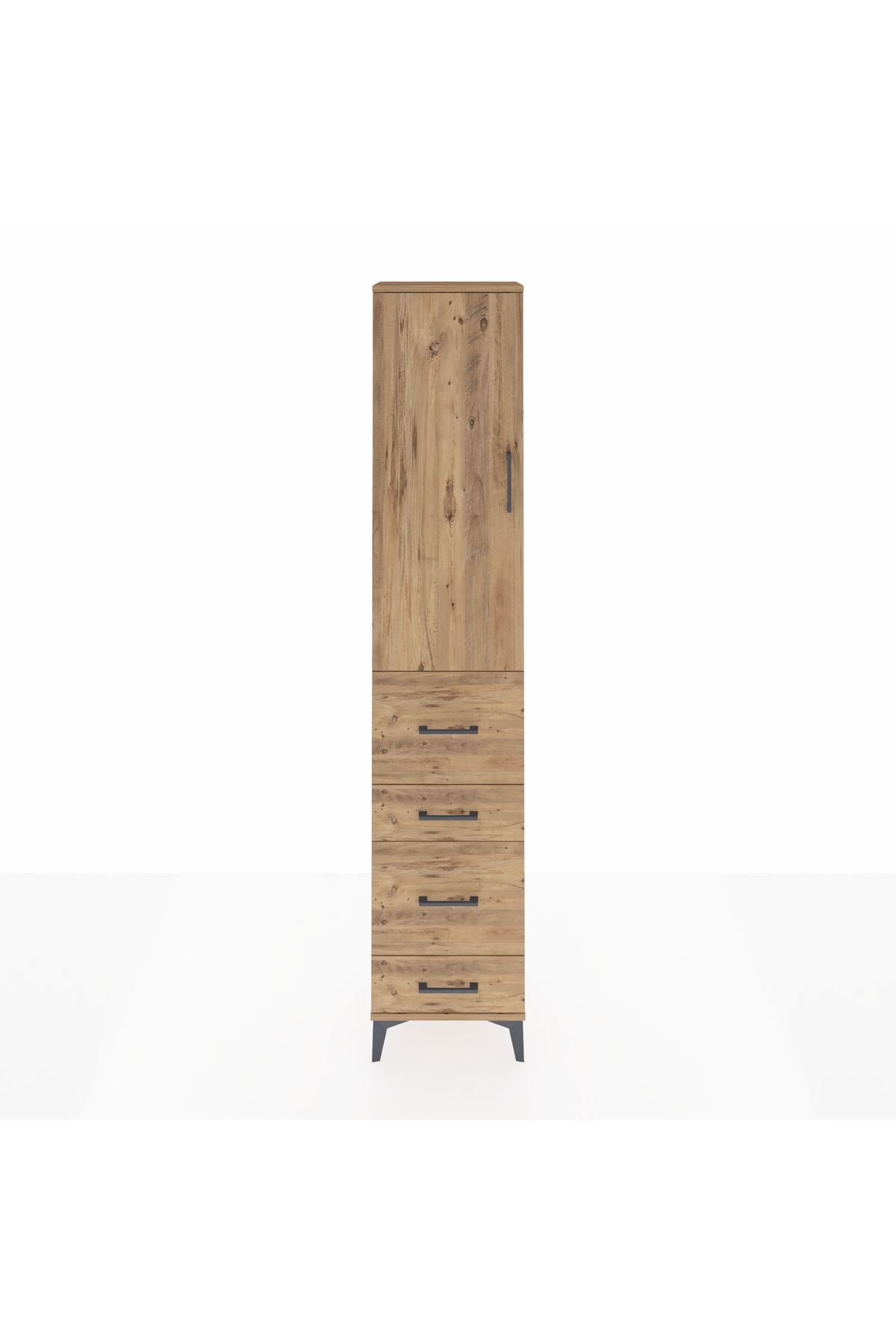 Arges Dolap 3 Raflı 4 Çekmeceli Tek Kapaklı 44x30x221 Çam-Çam