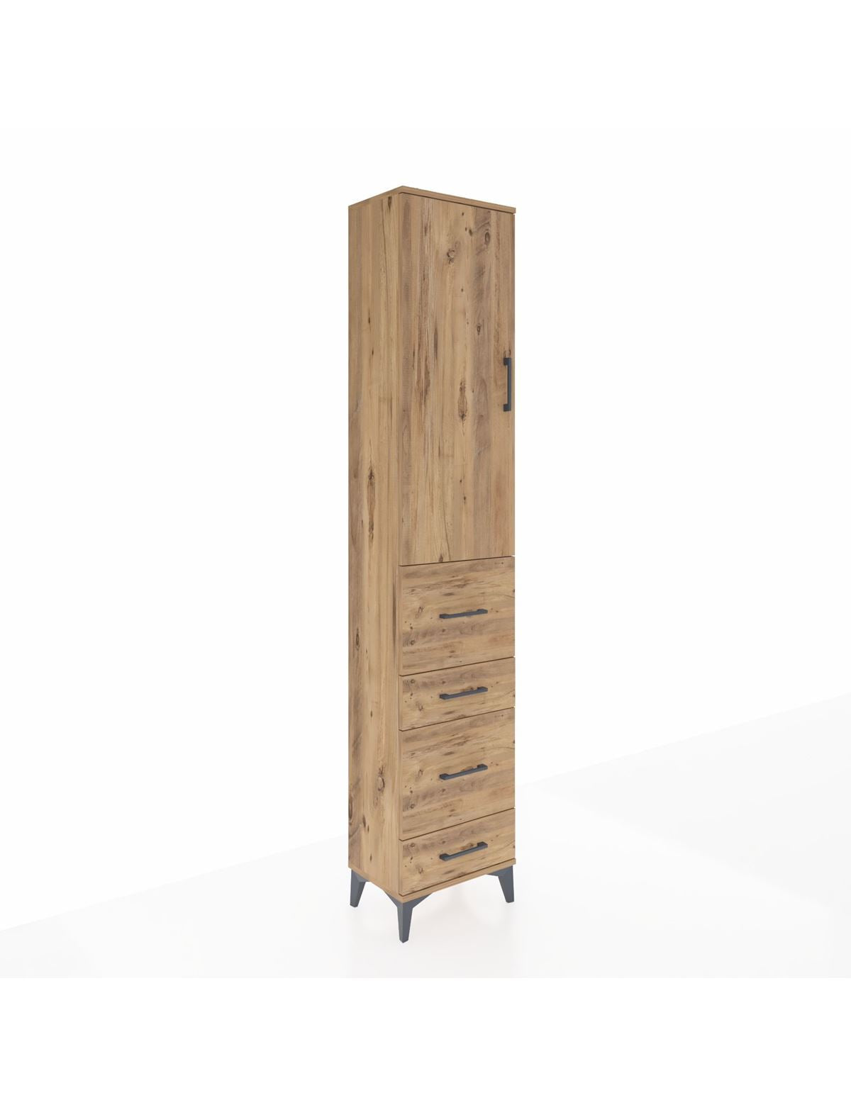Arges Dolap 3 Raflı 4 Çekmeceli Tek Kapaklı 44x30x221 Çam-Çam