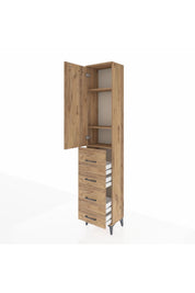 Arges Dolap 3 Raflı 4 Çekmeceli Tek Kapaklı 44x30x221 Çam-Çam