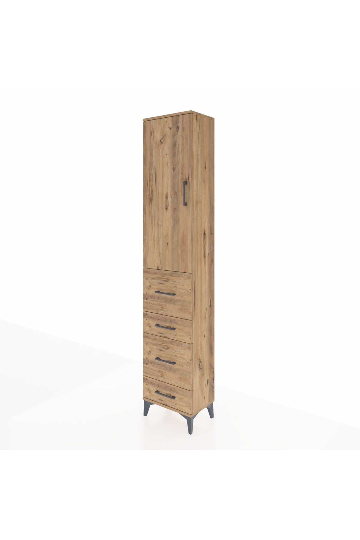 Arges Dolap 3 Raflı 4 Çekmeceli Tek Kapaklı 44x30x221 Çam-Çam